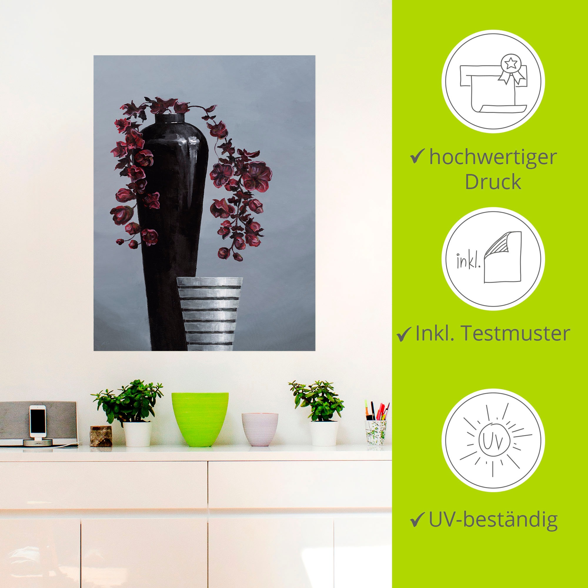 Artland Wandbild »Metallische Vasen«, Vasen & Töpfe, (1 St.), als Alubild, Outdoorbild, Leinwandbild, Wandaufkleber, versch. Größen