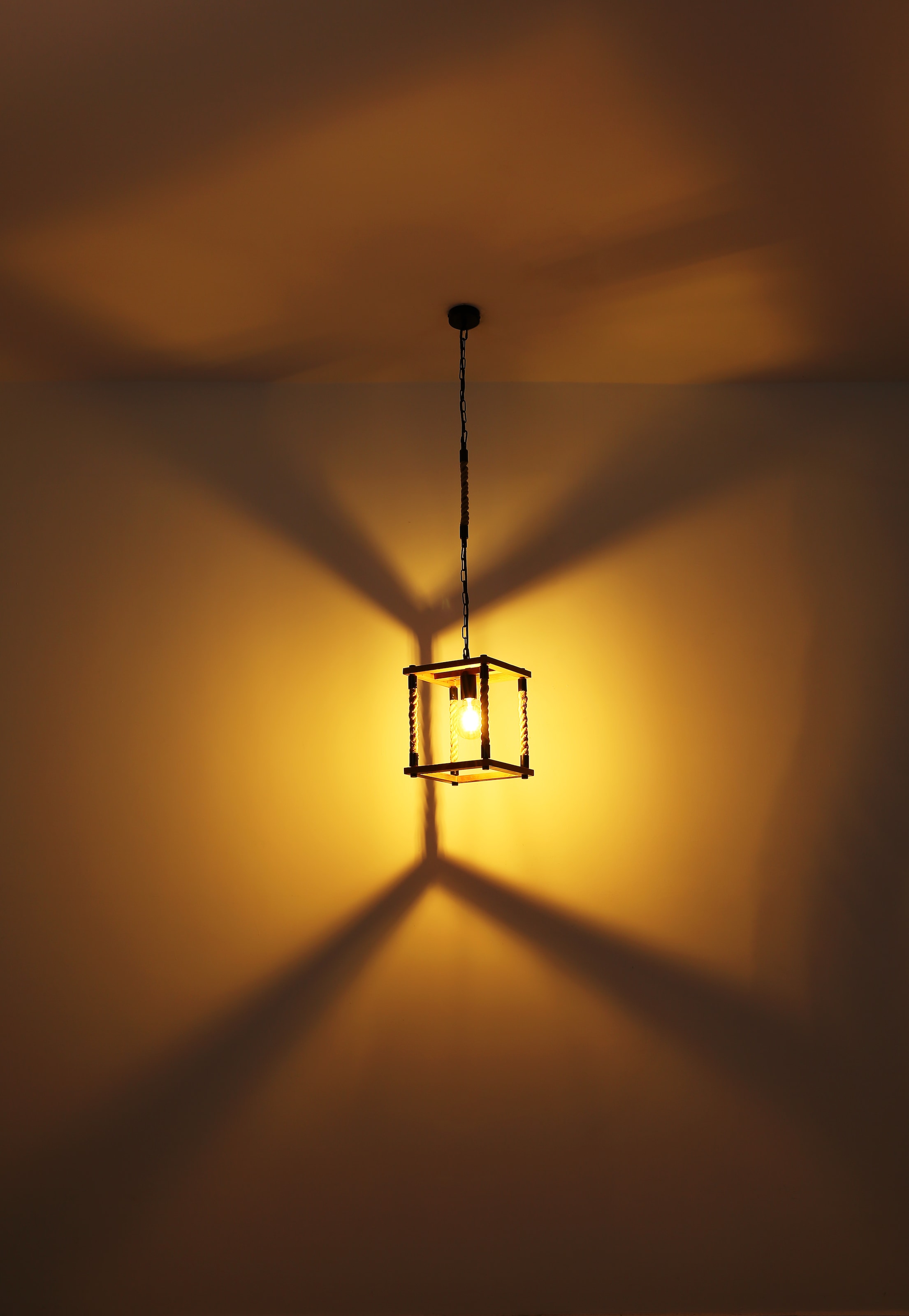 GLOBO LIGHTING Hängeleuchte »VERNON« E27 1 Stk. Schwarze Hängeleuchte mit Holz naturfarben, Hanf braun, E27