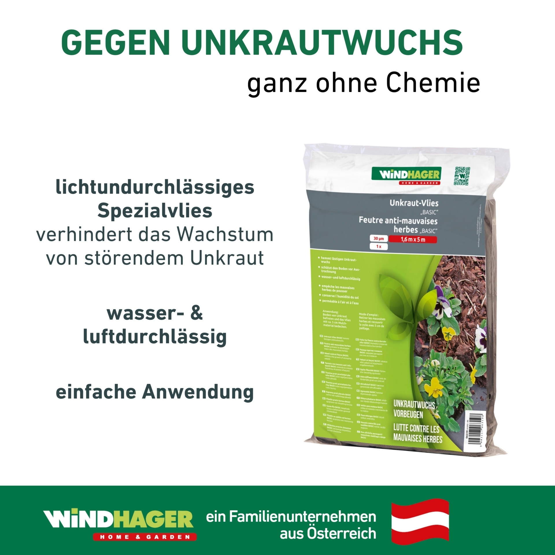 Windhager Unkrautvlies »Basic, atmungsaktiver und wasserdurchlässiger Abdeckvlies« 1 Stk. tlg. Gartenfolie Wurzelsperre 5 x 1,6 m 30 g/m², schwarz