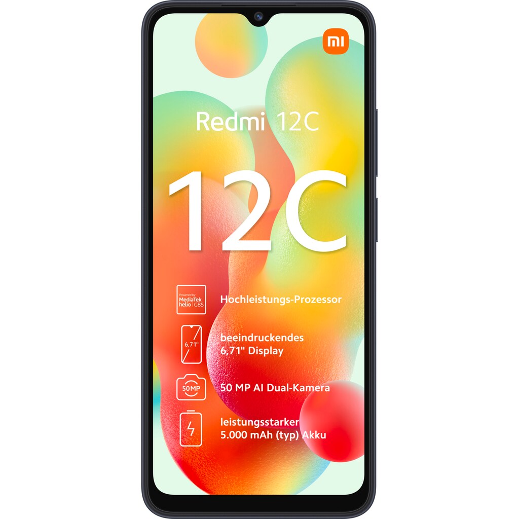 Xiaomi Smartphone »Redmi 12C 4GB+128GB«, Dunkelgrau, 17 cm/6,71 Zoll, 128 GB Speicherplatz, 50 MP Kamera