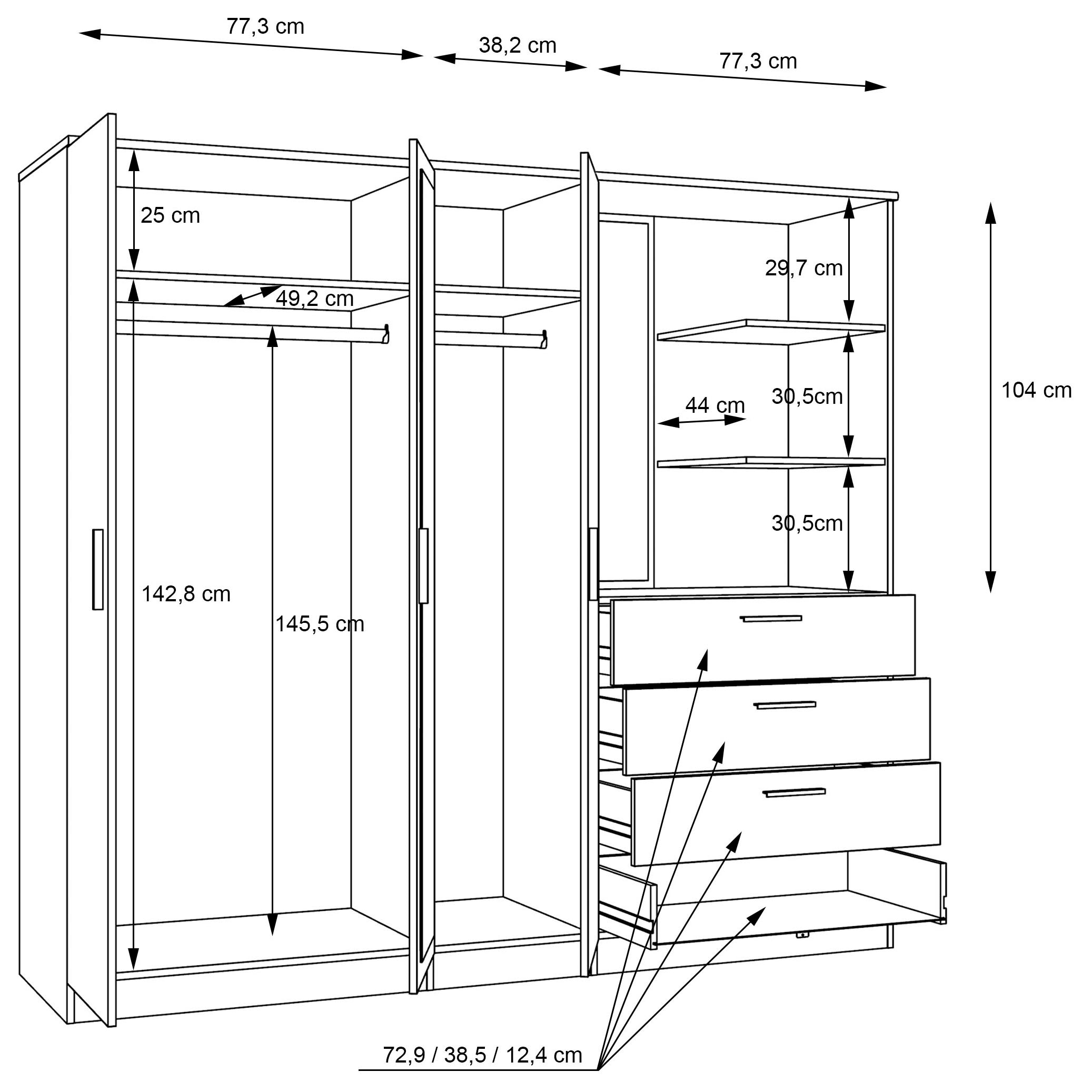 FORTE Kleiderschrank »Drehtürenschrank, Spiegel, Schubladen, viel Stauraum« B/H/T 199/181/52,7, Spiegeltüre, Stauraum, FSC