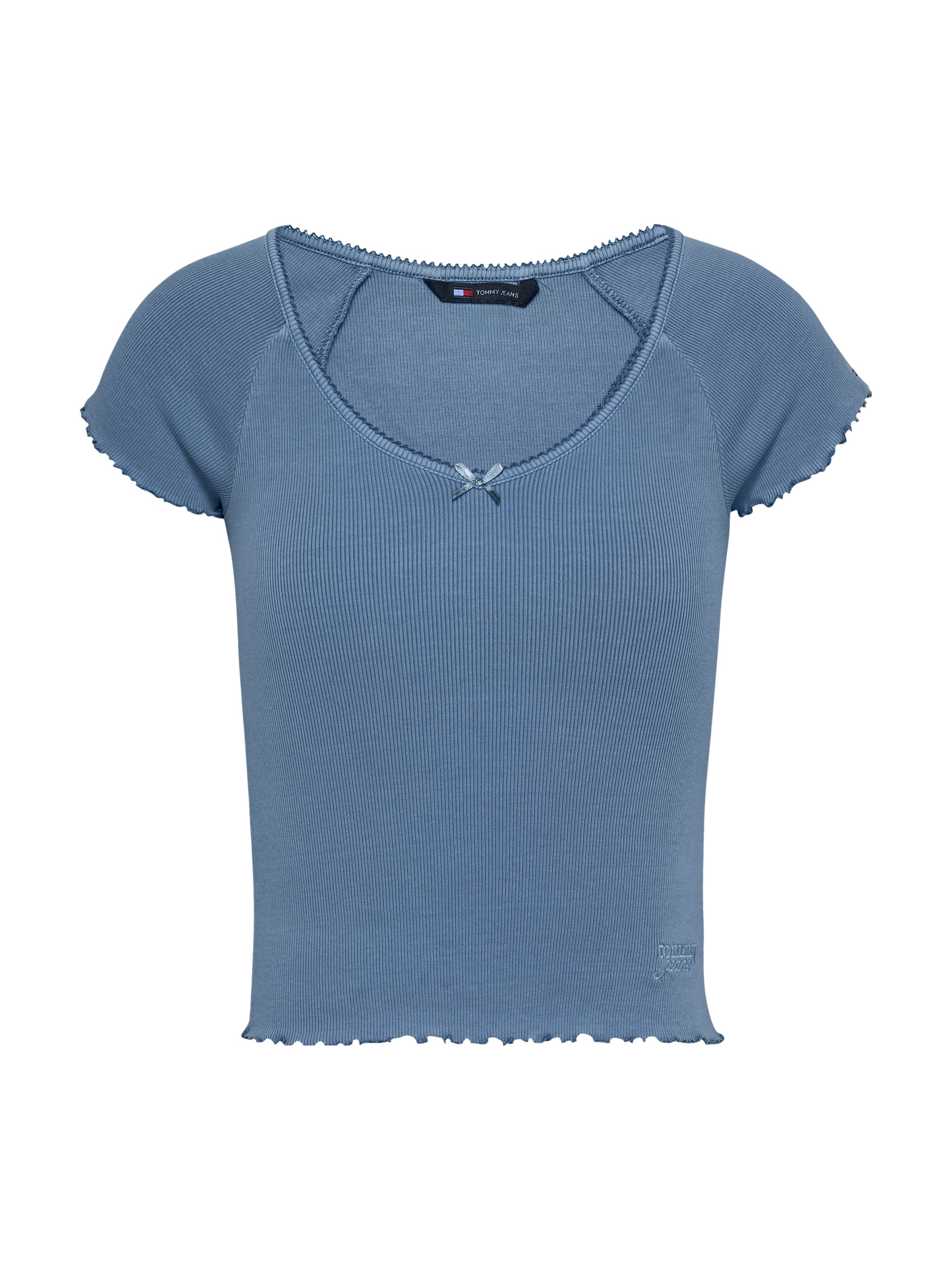 Tommy Jeans Kurzarmshirt »TJW SLIM VNECK GMD RIB SS«, mit Rollkanten, im femininen Stil
