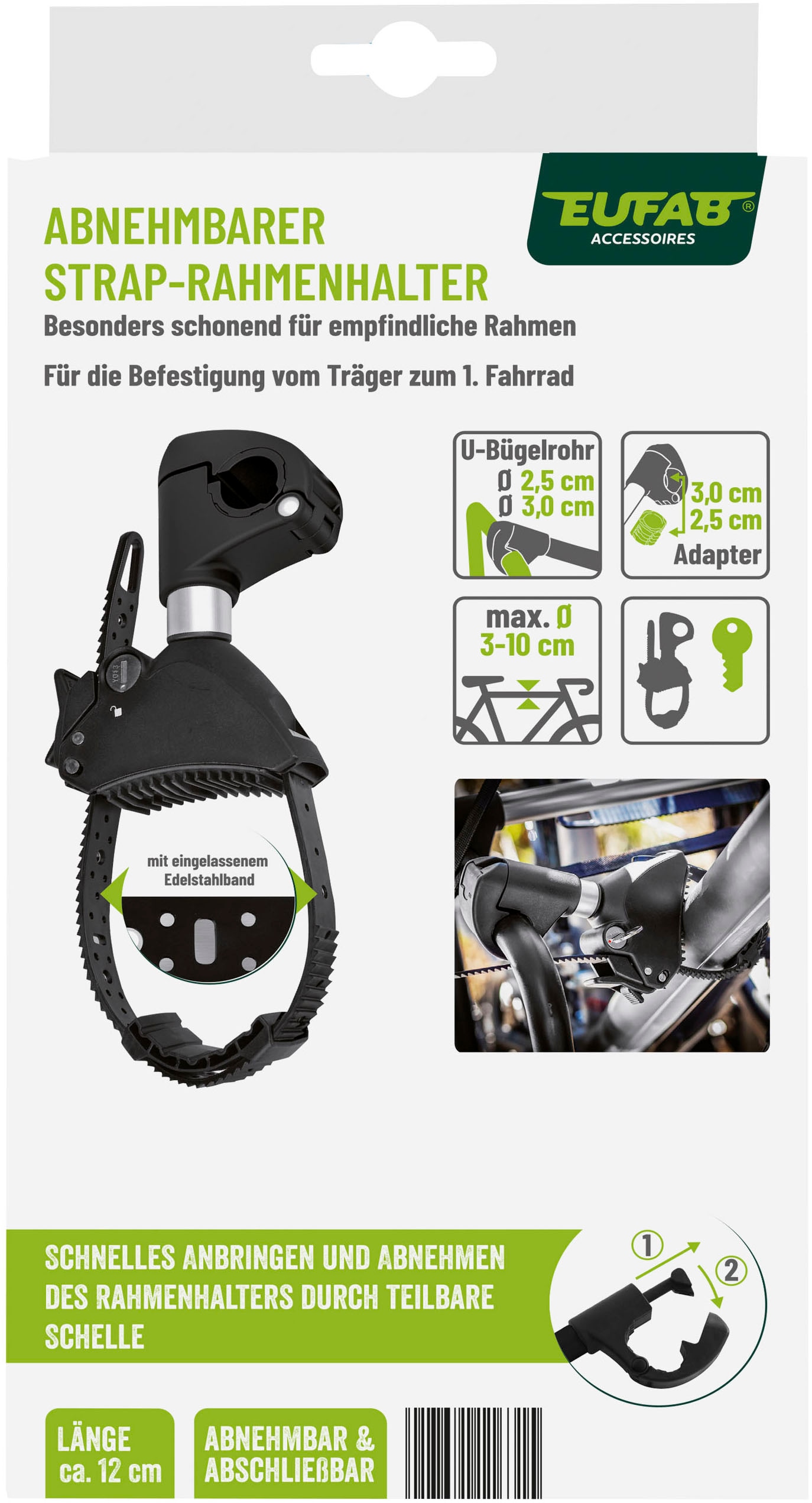 EUFAB Fahrradträger-Rahmenhalter »Strap-Rahmenhalter kurz Ø 25+30mm«