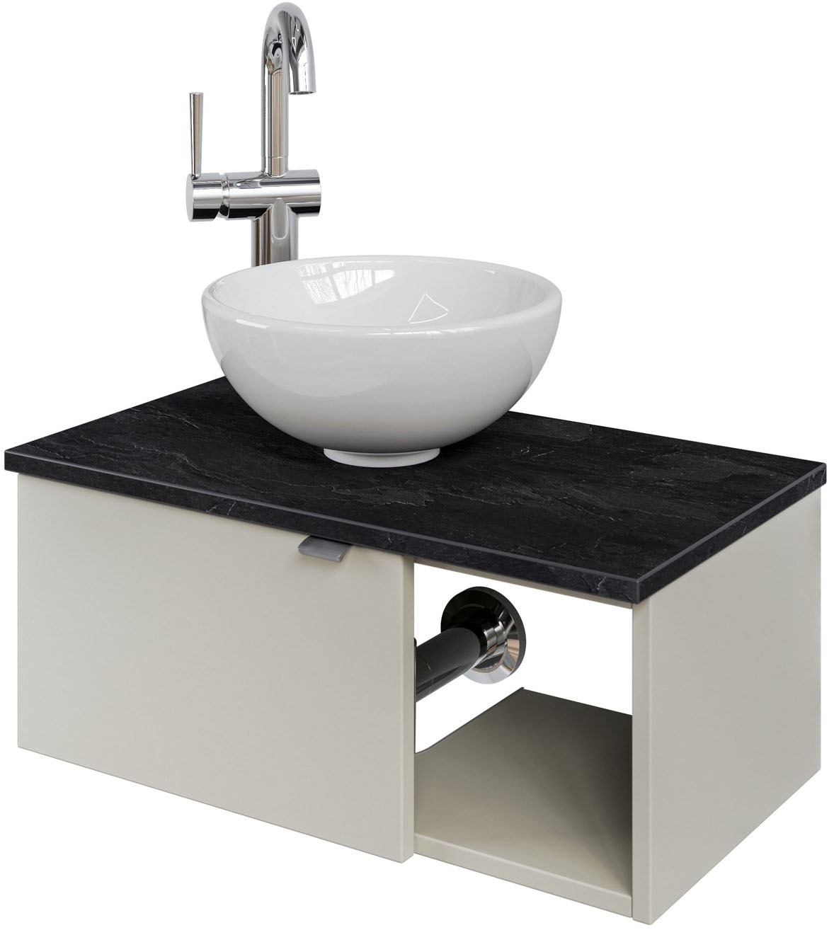 Saphir Waschtisch »Serie 6915 Waschschale mit Unterschrank für Gästebad, Gäste WC«, 61 cm mit Keramik-Aufsatzbecken, 1 Tür und 1 Fach