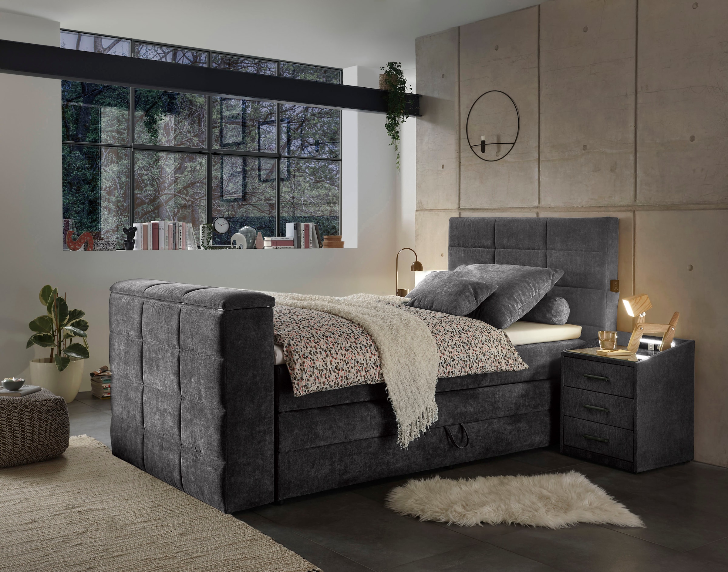 ED EXCITING DESIGN Boxspringbett »Denver«, mir motorisierter TV-Halterung bis 40 Zoll, Duo-Matratze und Bettkasten