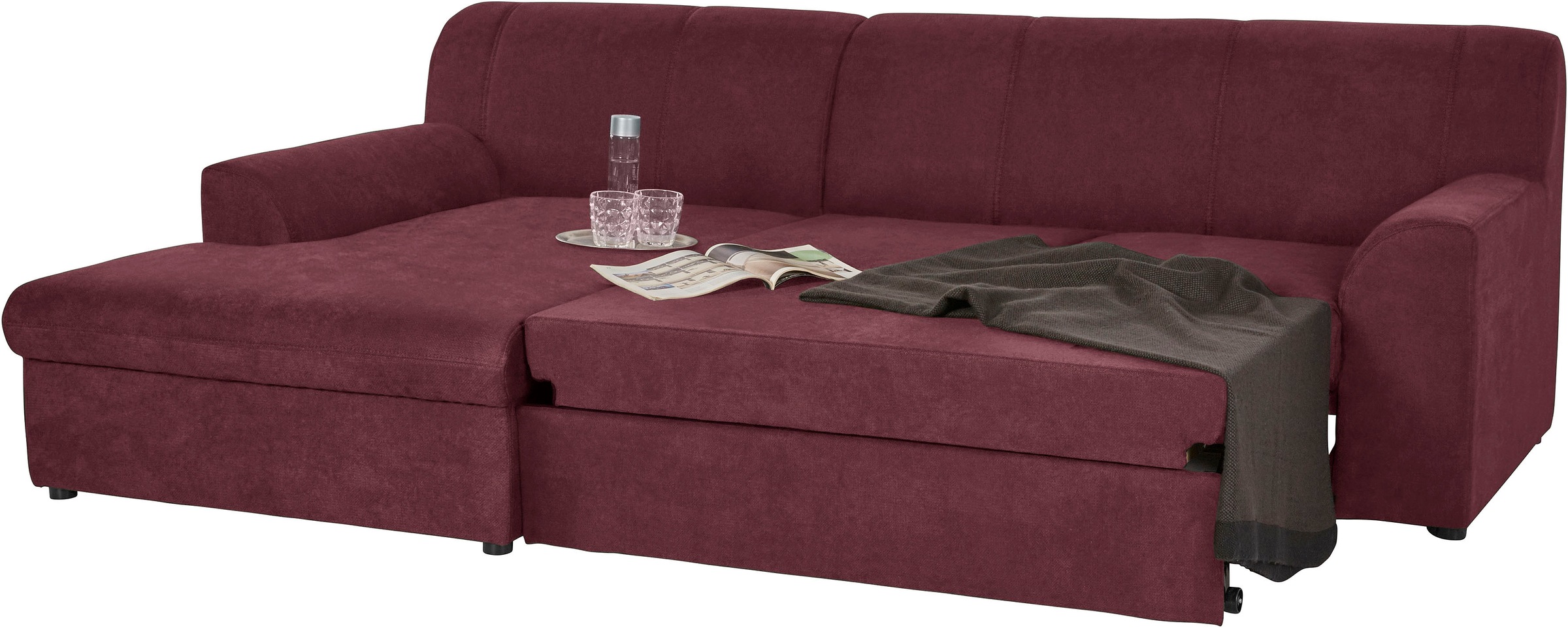 DOMO collection Ecksofa »Topper, elegant und zeitlos, kompaktes Stellmaß 245/155cm, L-Form«, mit Recamiere, wahlweise mit Schlaffunktion