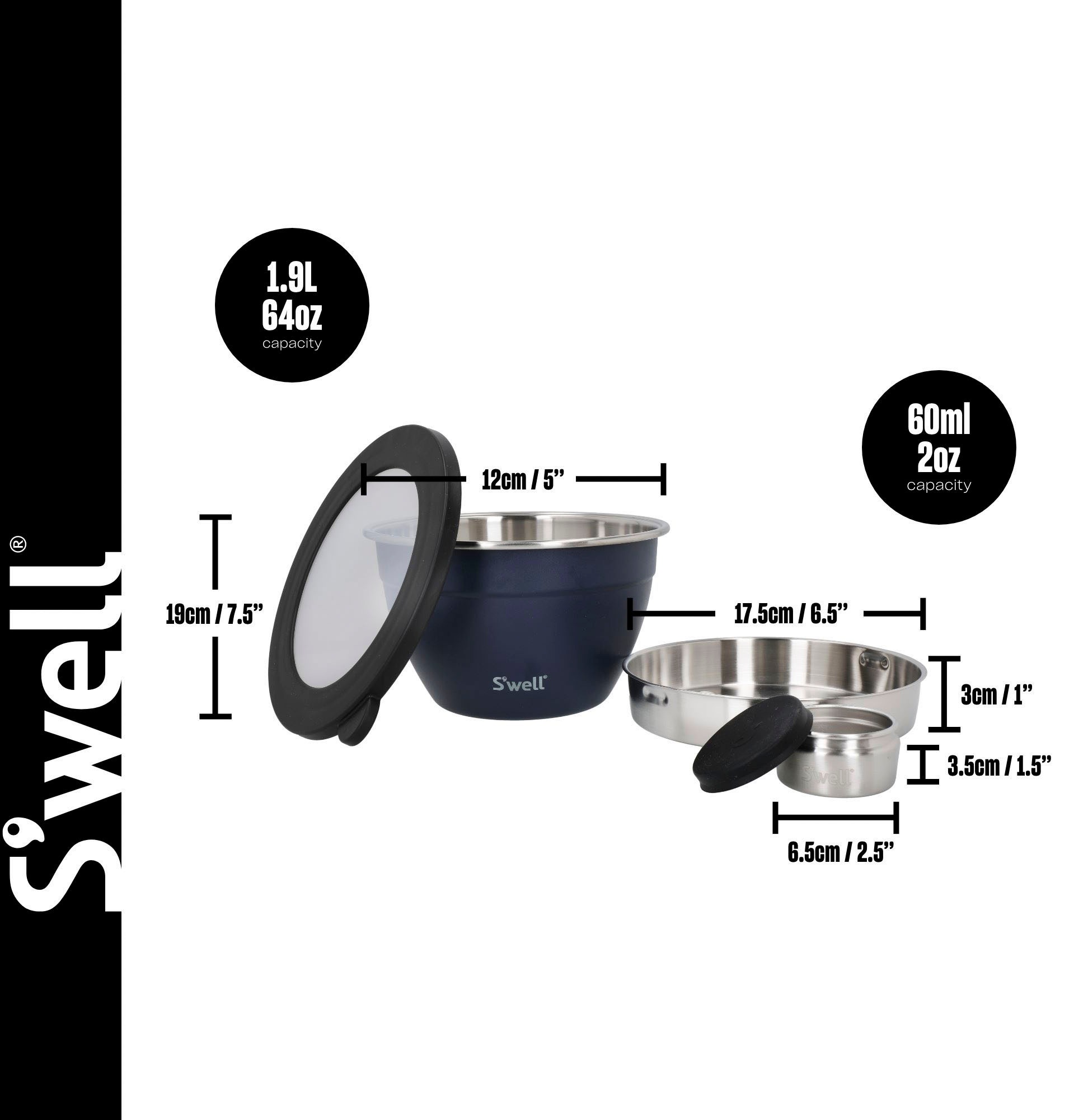 S'well Salatschüssel »S'well Calacatta Gold Salad Bowl Kit, 1.9L«, 3 tlg., aus Edelstahl, Therma-S'well®-Technologie mit vakuumisolierten Außenschale