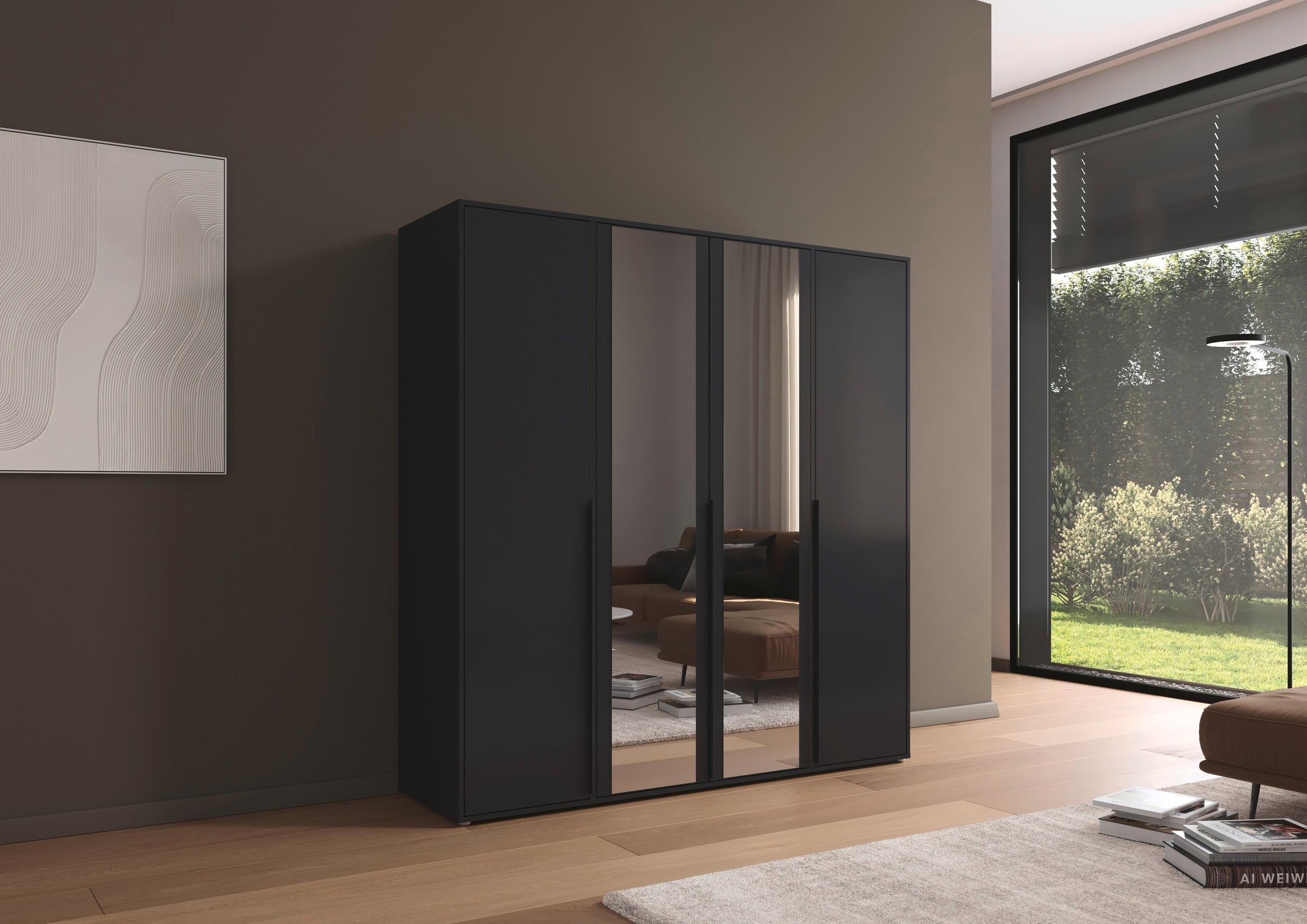 rauch Drehtürenschrank »Kleiderschrank Schrank Garderobe Wäscheschrank NAGATA mit Spiegel«, (in 3 verschiedenen Ausstattungen BASIC/CLASSIC/PREMIUM), und modernen Stangengriffen in Graumetallic TOPSELLER MADE IN GERMANY