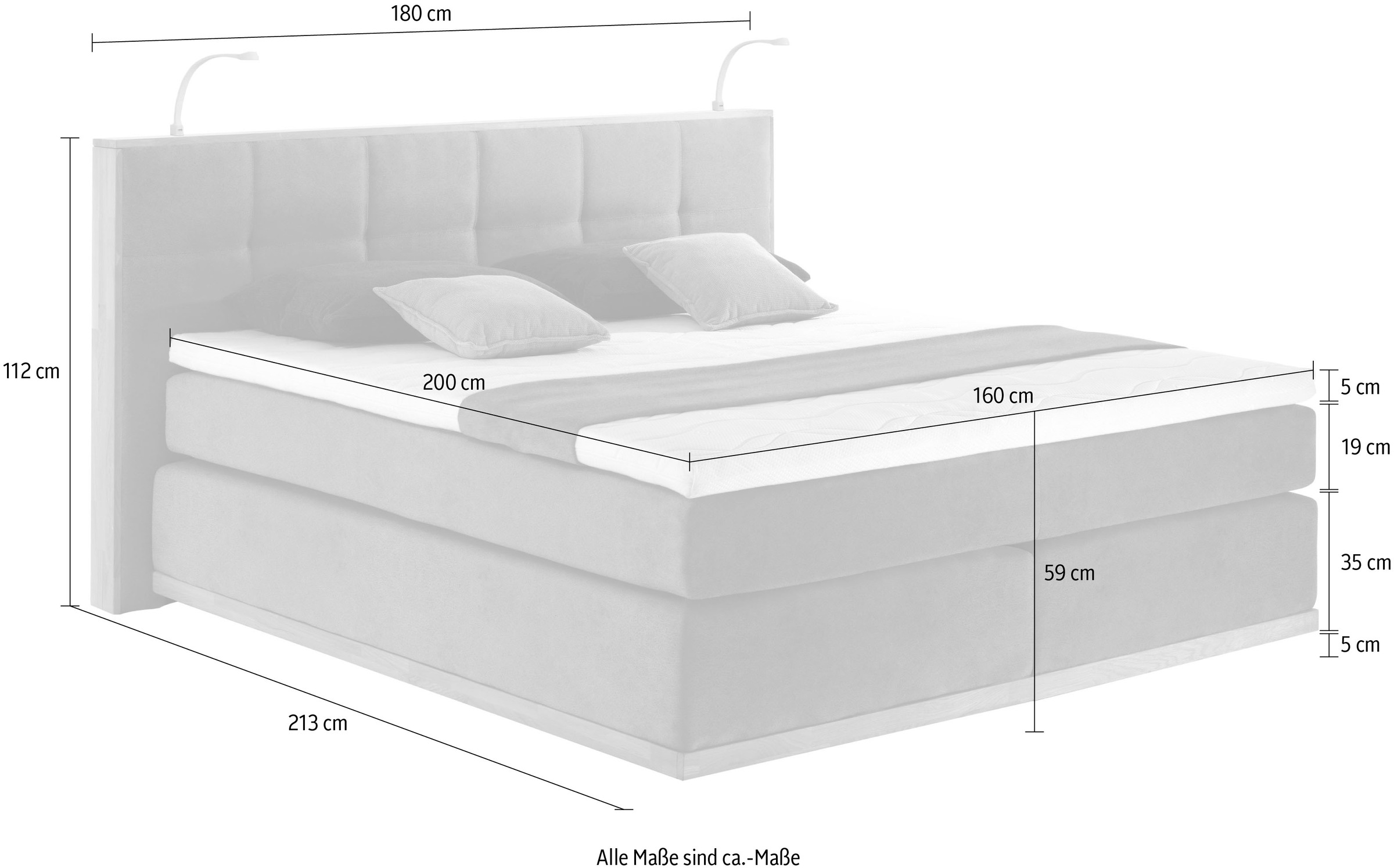 Home affaire Boxspringbett »Vinton« aus Eiche, mit LED-Beleuchtung, verschiedene Härtegrade (auch H4)