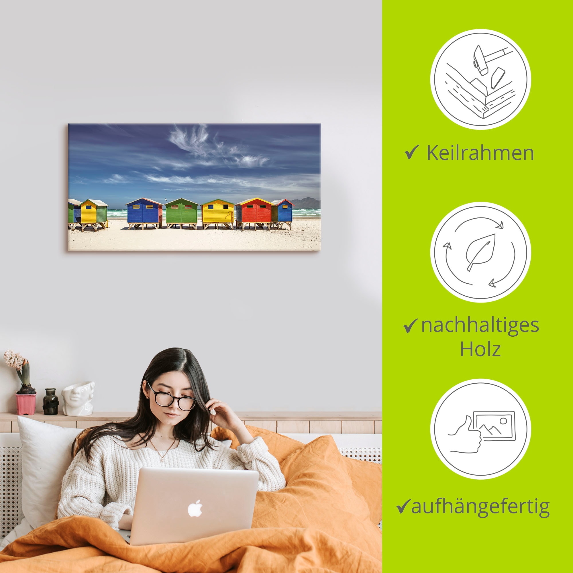 Artland Wandbild »Bunte Strandhäuser bei Kapstadt«, Strandbilder, (1 St.), als Alubild, Outdoorbild, Leinwandbild, Poster, Wandaufkleber