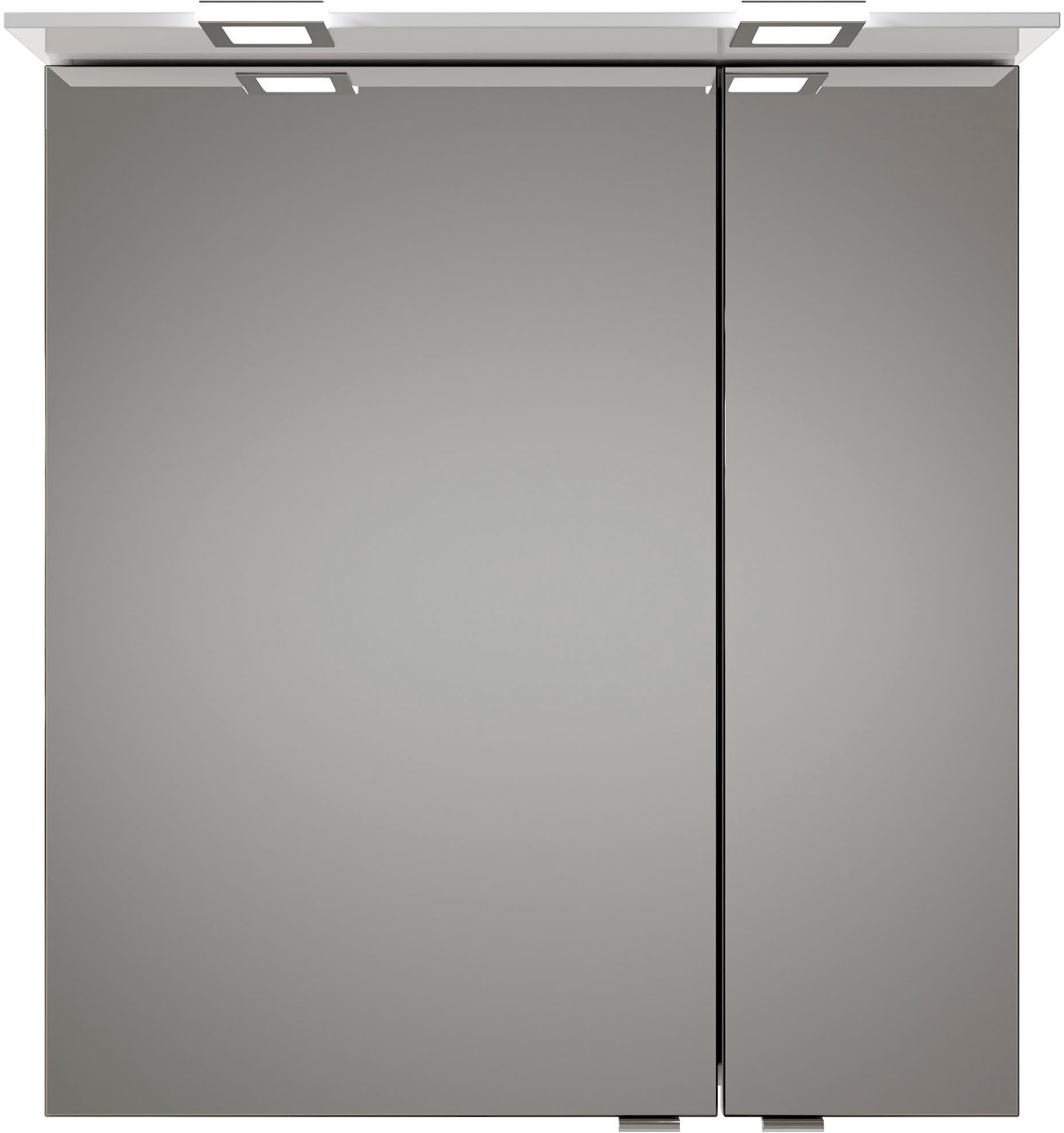 Saphir Badmöbel-Set »Serie 6025 2-teilig Mineralmarmor-Waschtisch mit LED-Spiegelschrank«, (2 St.), Waschplatz 67 cm breit, 2 Schubladen, 2 Spiegel-Türen, inkl Türdämpfer