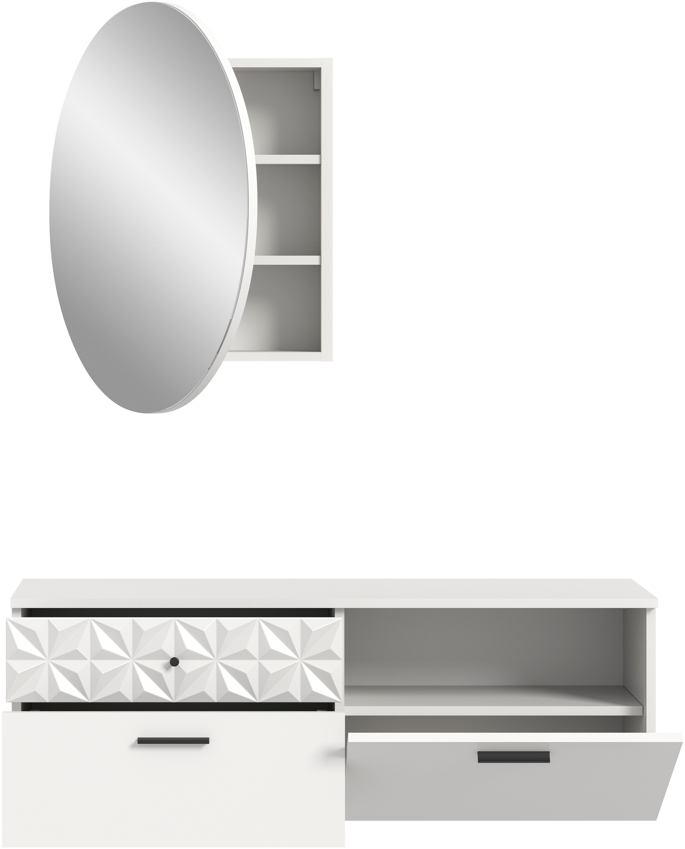 INOSIGN Garderoben-Set »VICENZA, 2-tlg., mit foraler Ornamentabsetzung in der Front«, (2 St.), best. aus.: Schuhschrank und Spiegelschrank