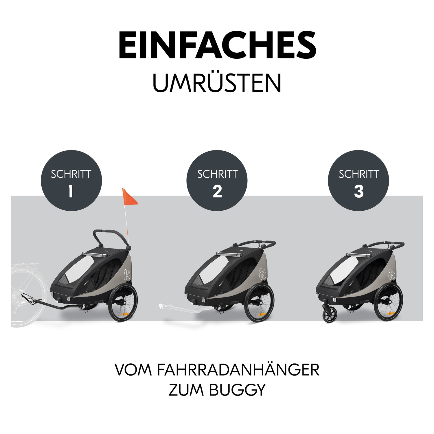 Hauck Fahrradkinderanhänger »2in1 Bike Trailer und Buggy Dryk Duo Plus, black«, für 2 Kinder; inklusive Deichsel