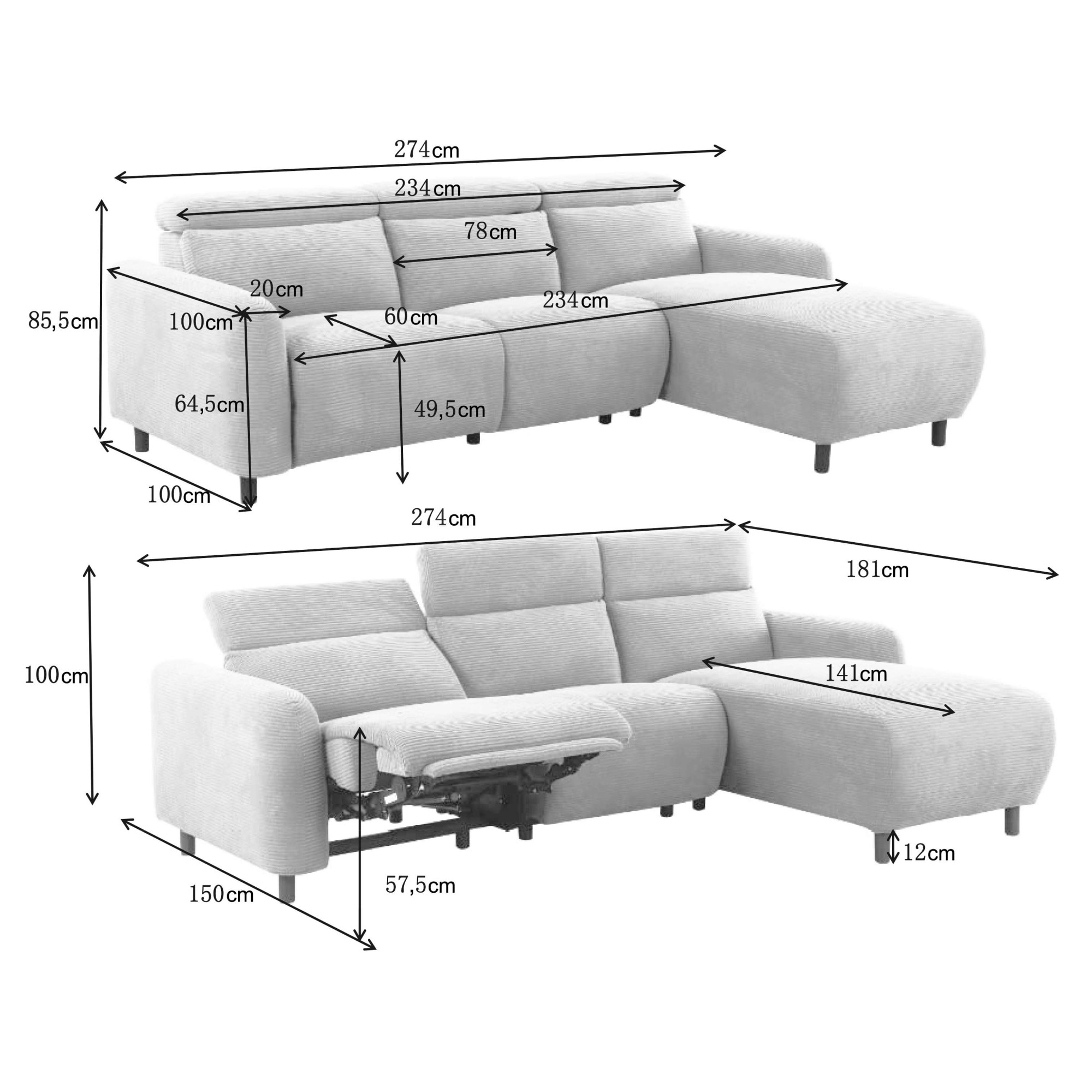 Home affaire Ecksofa »SKAANE Kunstleder, L-Form, 274 cm, manuelle u. elektrische Funktion,«, Kopfteilverstellung, Relax-und Liegefunktion, Federkernpolsterung