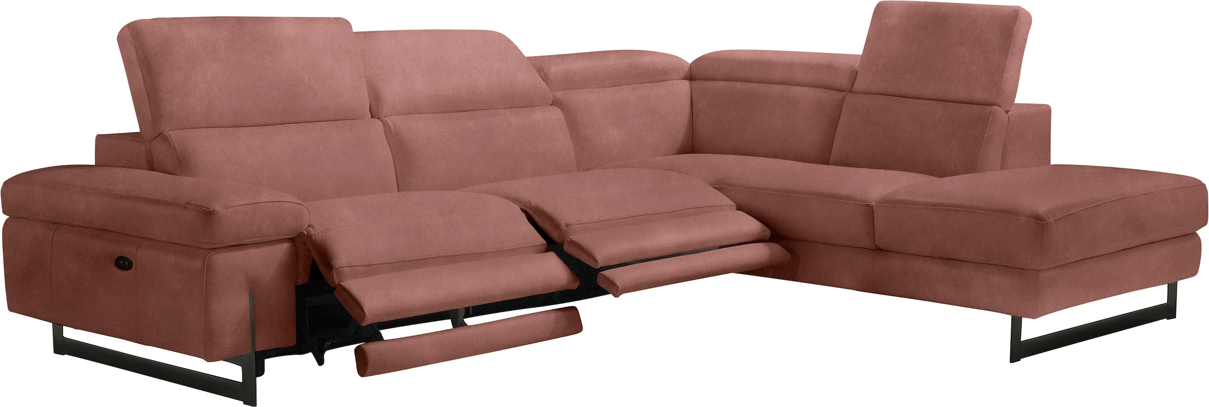 Egoitaliano Ecksofa »Candice, elegant, edel und bequem, erstklassiger Sitzkomfort, L-Form« inkl. 2 elektrischer Relaxfunktionen, Bedienung über Taste an Armlehne