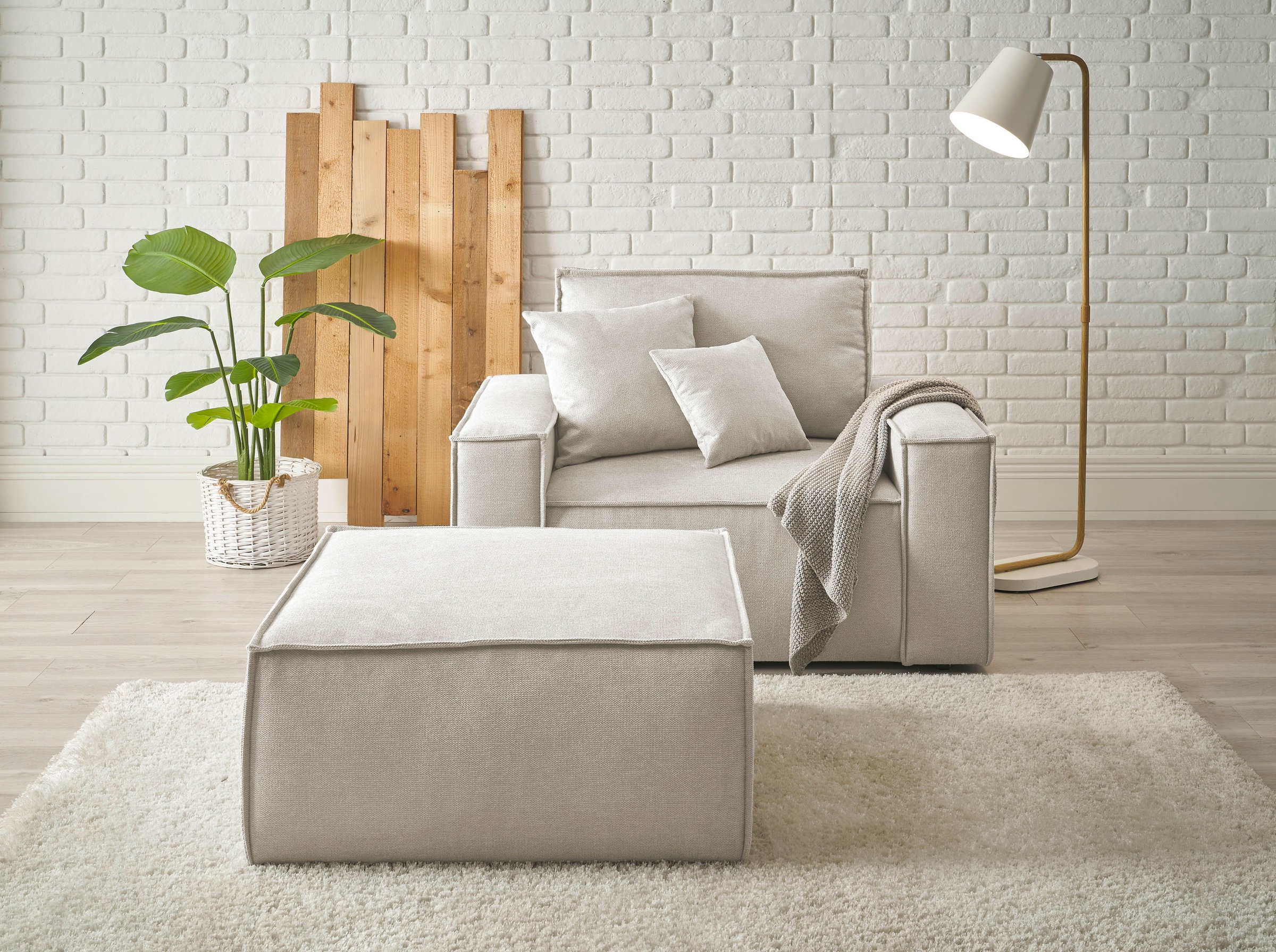 andas Loveseat »FINNLEY, Loveseat & Hocker im Set, trendige Stoffe, inkl. Z günstig online kaufen