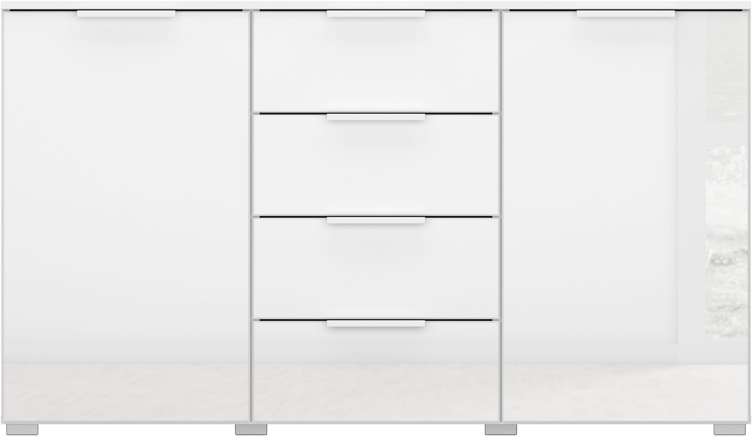 rauch Schubkastenkommode »Sideboard Kommode Kombikommode KOLUNA mit Glasfront«, (Breite 120 cm inkl. Soft-Close-Funktion), vier große Schubladen, mit insgesamt 4 Einlegeböden MADE IN GERMANY