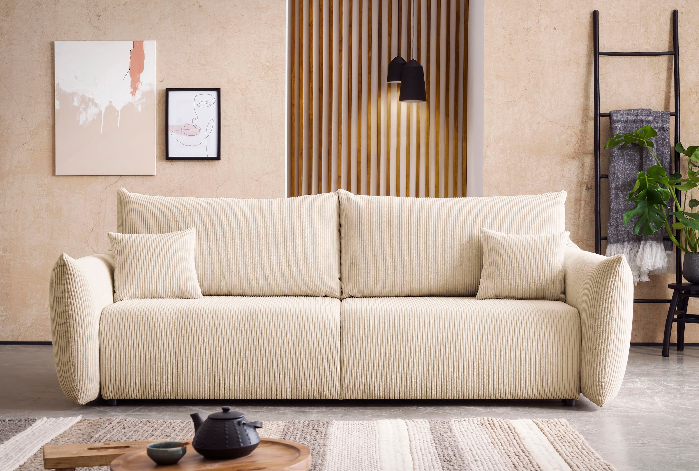 INOSIGN 3-Sitzer »MAVAS Schlafsofa mit Bettkasten«, ca.240/108cm (Liegefläche 212/145 cm), Cord, Chenille, Struktur