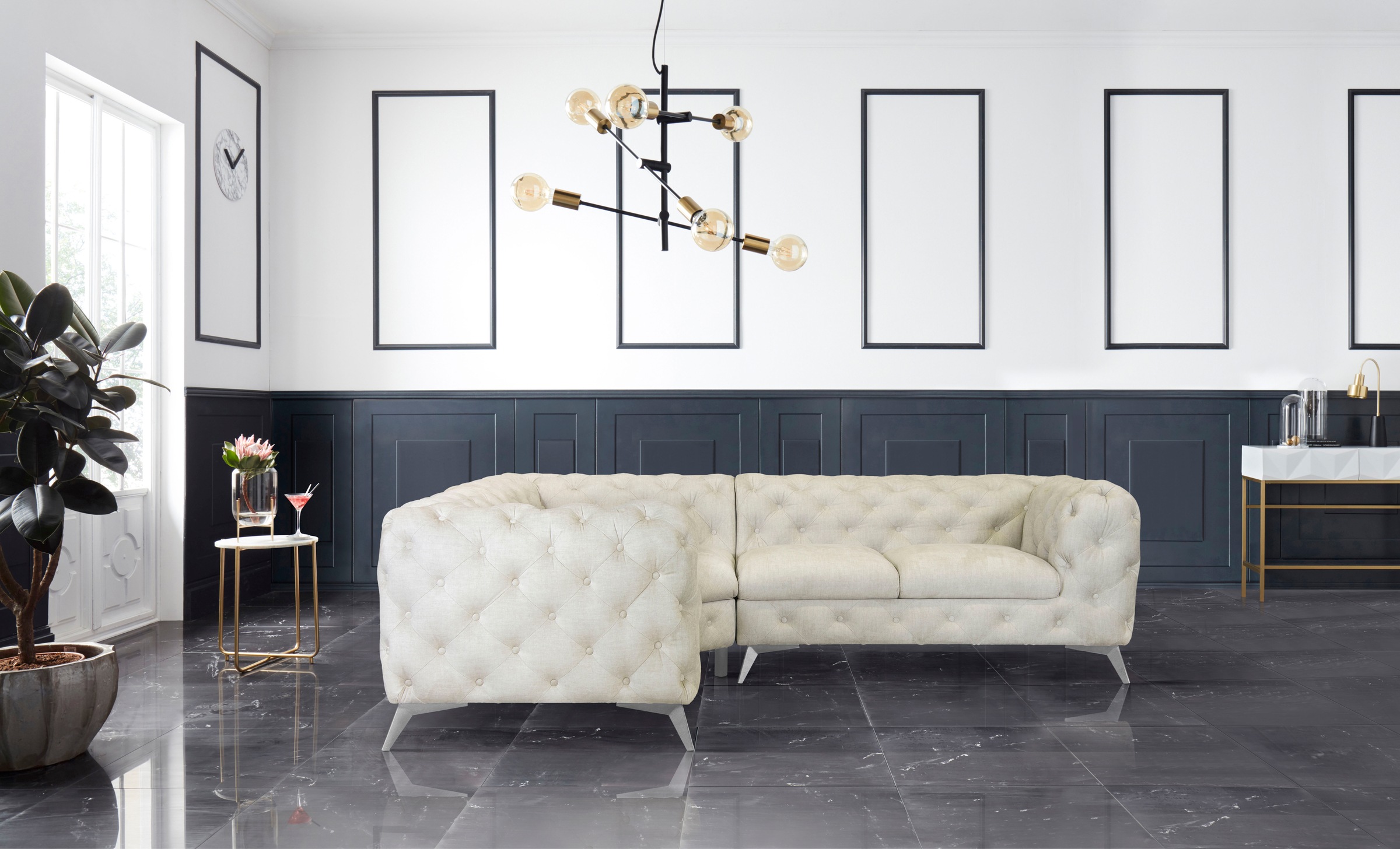 Leonique Chesterfield-Sofa »Ecksofa GLYNIS L-Form mit Wellenunterfederung, günstig online kaufen