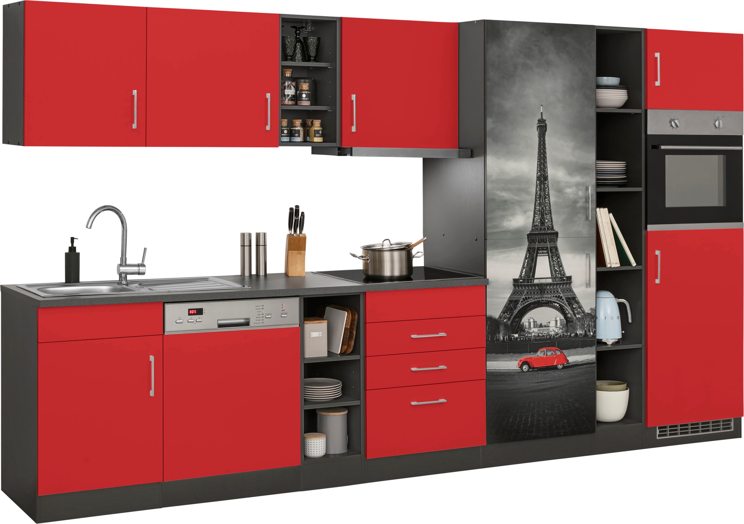 HELD MÖBEL Küchenzeile »Paris«, mit E-Geräten, Breite 350 cm, wahlweise mit Induktionskochfeld
