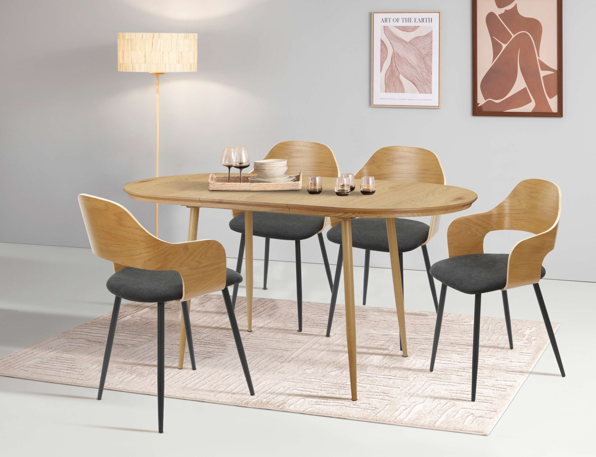 Home affaire Esszimmerstuhl »Belleville« (Set) 2 Stk.Rückenlehne in Eichenfurnier, Beine aus Metall