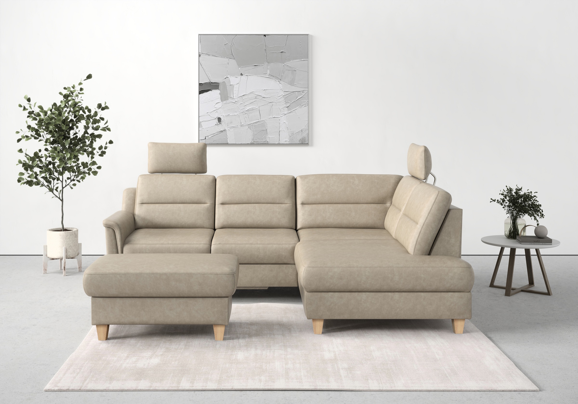 sit&more Stauraumhocker »Farö«, mit Stauraum und Federkern und naturfarbenen Füßen