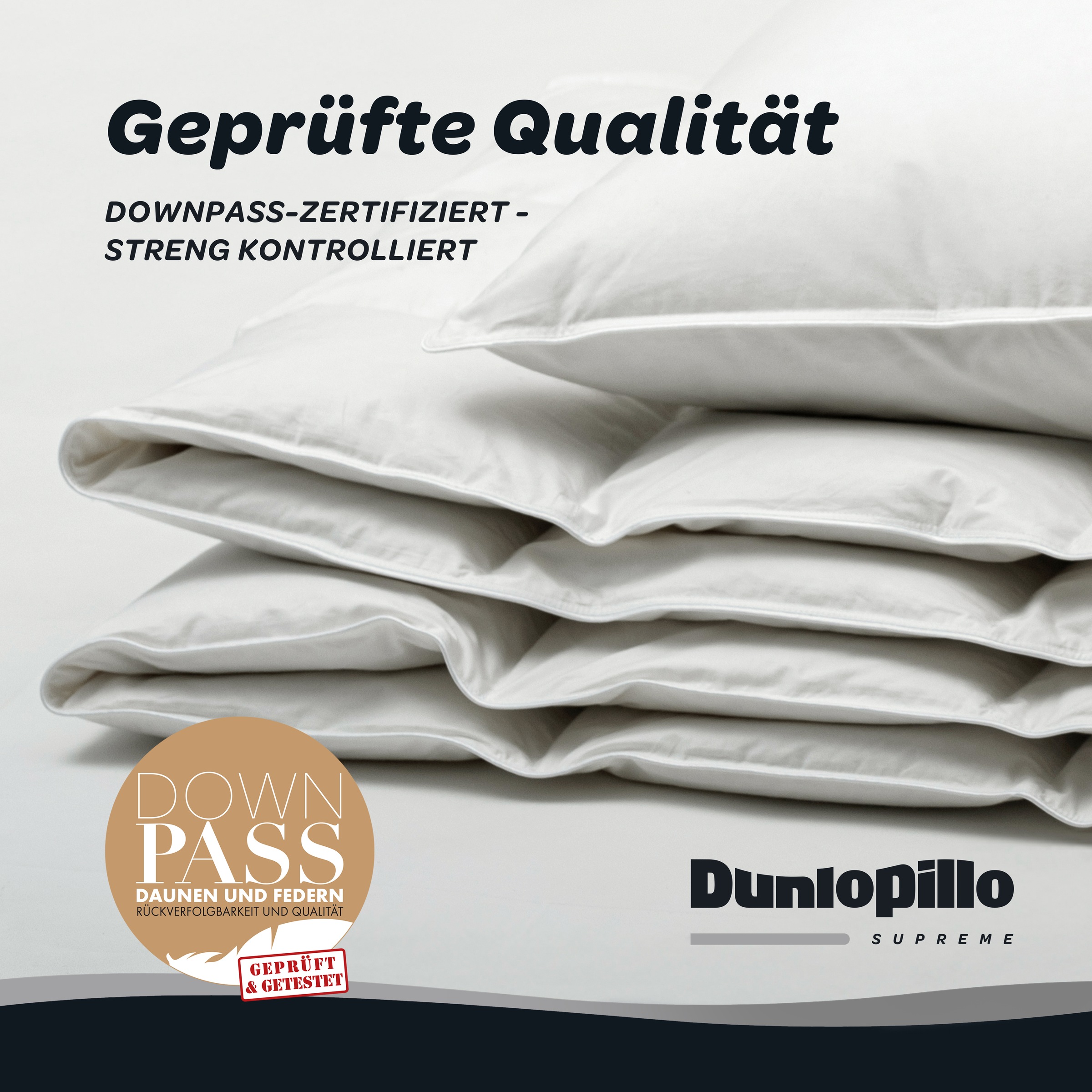 Dunlopillo Gänsedaunenbettdecke »Dunlopillo Supreme, "NEUHEIT" 135x200 & 155x220 cm« leicht Füllung 80% Gänsedaunen & 20% Gänsefedern 1 Stk. tlg. Hergestellt in Deutschland & Downpass zertifiziert
