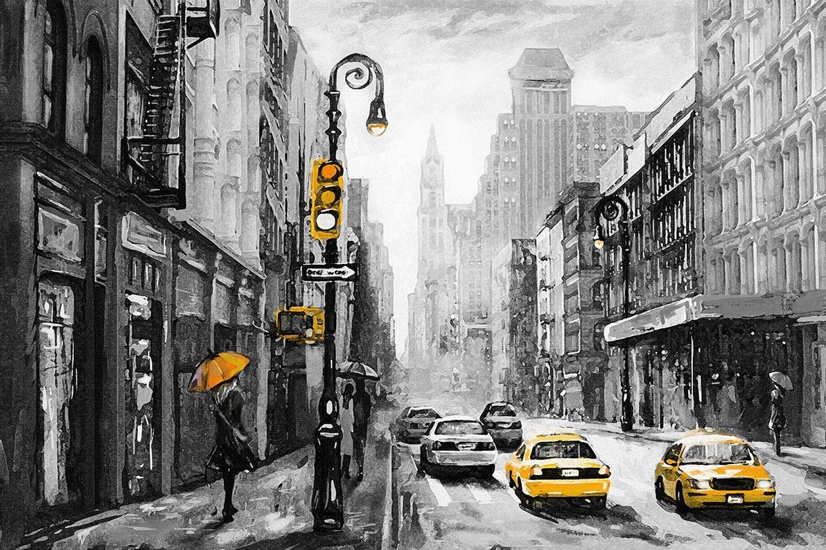 Places of Style Leinwandbild »New York«, New York-Taxis-Schwarz-Weiß-Städte günstig online kaufen