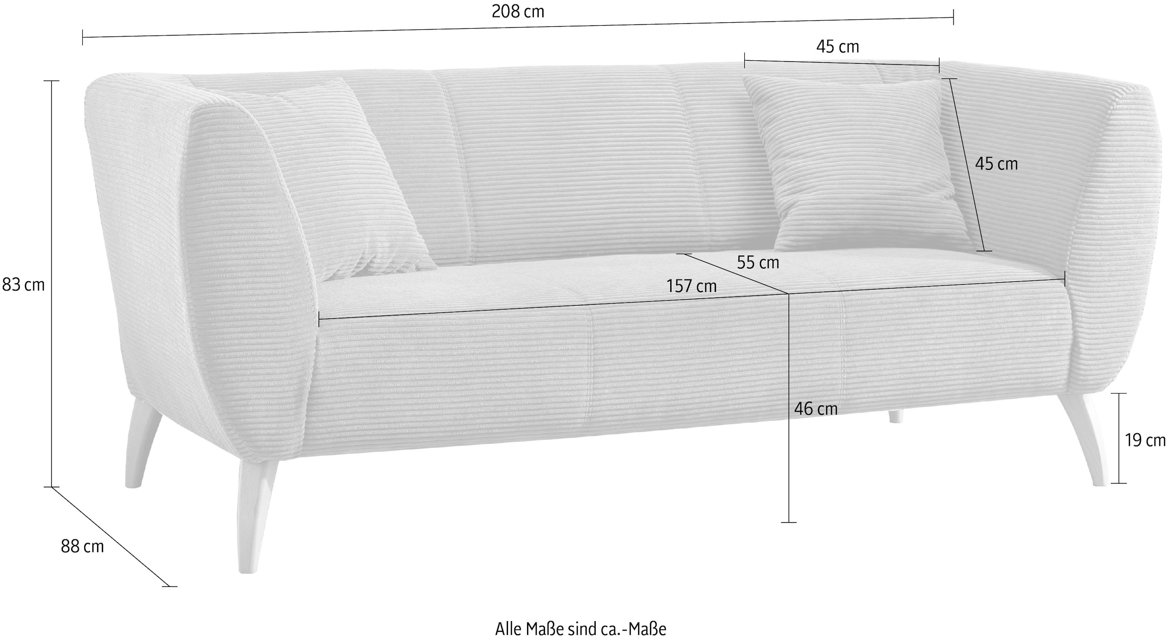 Home affaire 3-Sitzer zwei verschiedene Fußfarben wählbar