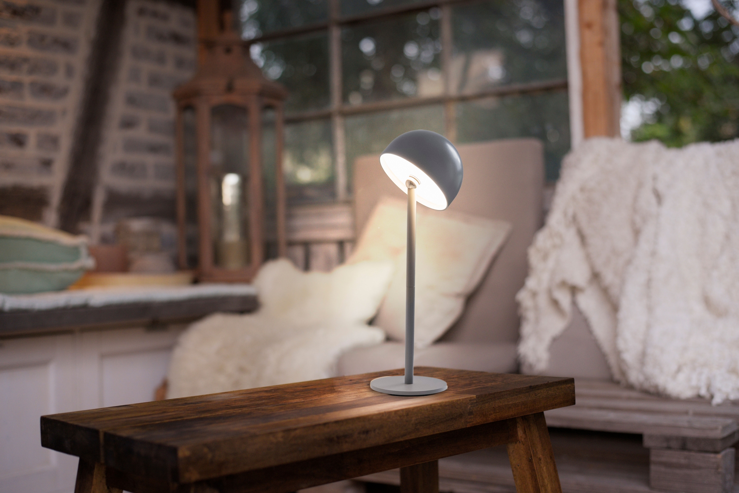 OTTO home Tischleuchte »Akku Tischlampe Gerrin Indoor Outdoor, magnetischer Flaschenaufsatz« LED-Board Warmweiß Pilzlampe Flaschenaufsatz, Regulierung der Lichtstärke, Pilz, Lampe