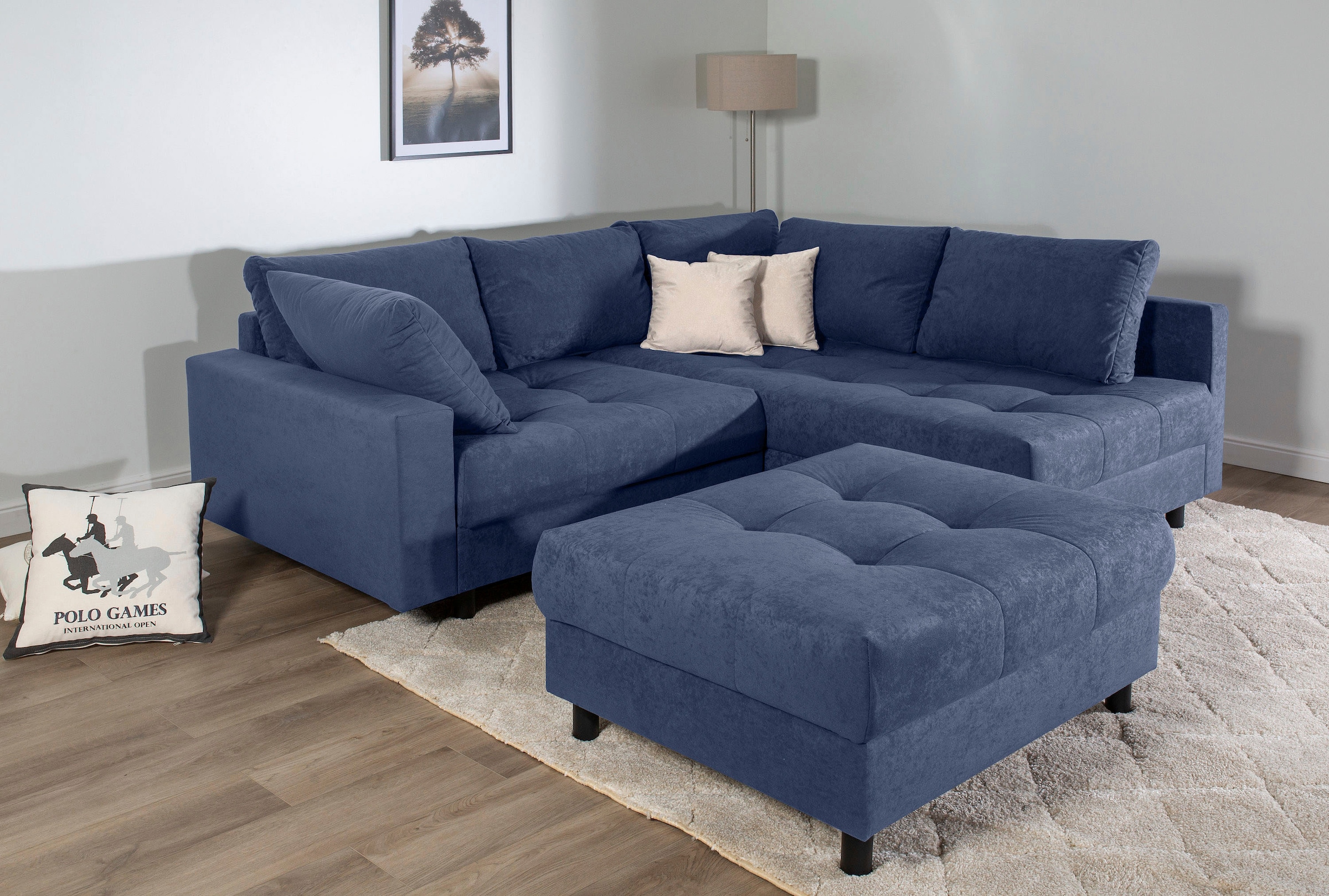 COLLECTION AB Ecksofa »Toni L-Form, B: 215 cm« mit Hocker & 2 Zierkissen, F günstig online kaufen