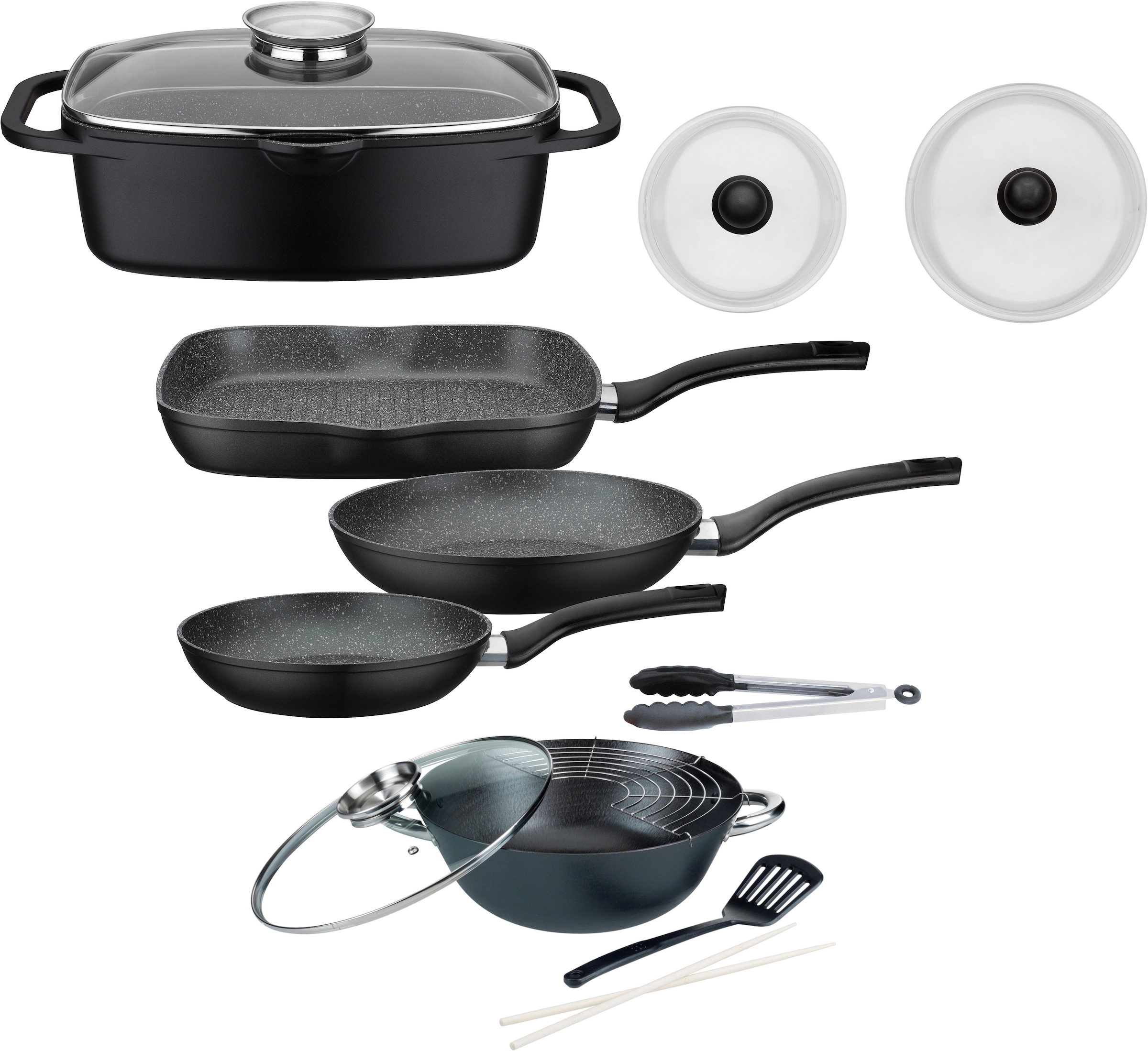 GSW Topf-Set »Gourmet« Aluminiumguss Set, 3-tlg. Pfannen-Set, 2 Glasdeckel, günstig online kaufen