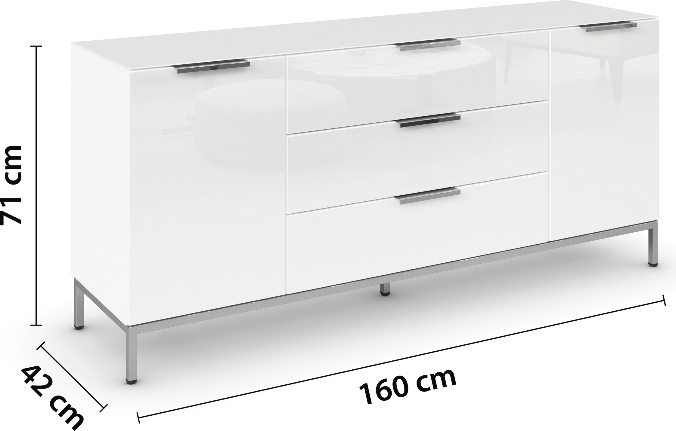 rauch Kombikommode »Kommode Türkommode Sideboard Kombikommode FLIPP mit Glasfront«, (Breite 160 cm mit 2 Einlegeböden), 2-türig, 3 Schubladen, Soft-Close-Funktion, Oberboden und Front Glas