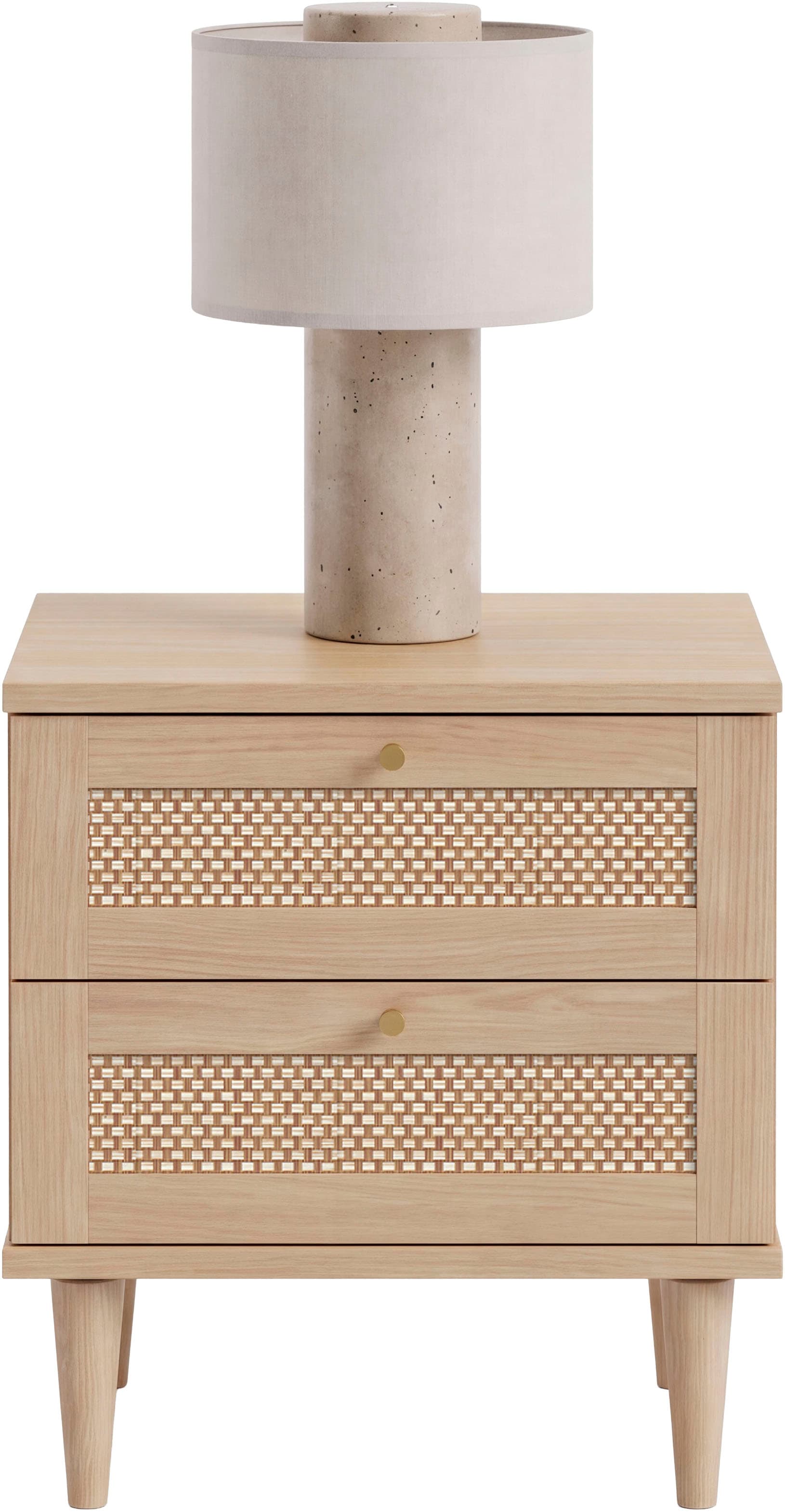 OTTO home Nachtkommode »ELLIAN mit Wiener Geflechtoptik, 2 Schubladen« Holzfüße, Metallgriffe, Made in EU, viel Stauraum