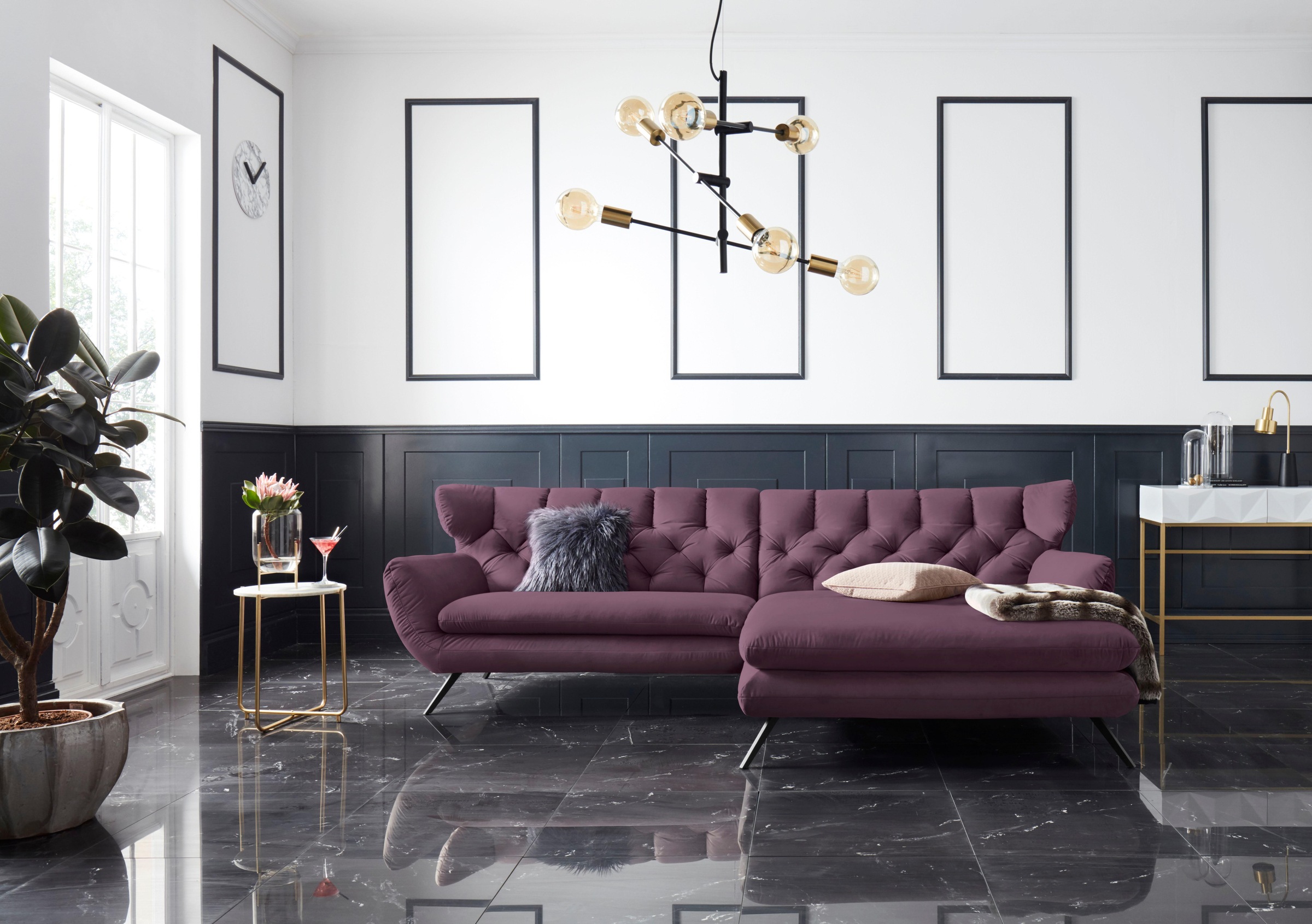 3C Candy Ecksofa »Beatrice Designsofa in moderner Retrooptik, bequem und extravagant«, mit Rückensteppung im Rautenmuster, Ohrenbacken Optik, L-Form