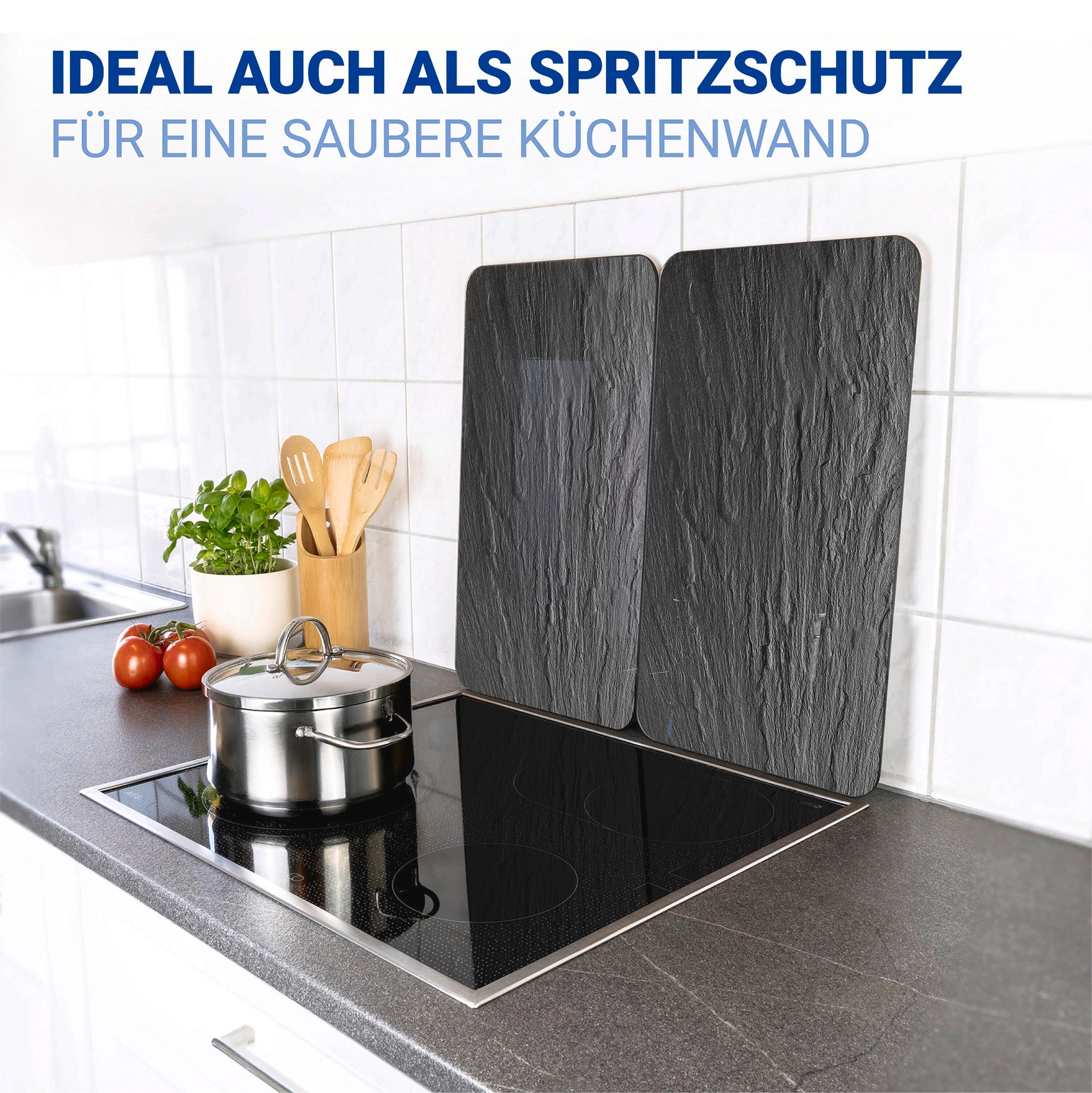 WENKO Herdblende-/Abdeckplatte »Universal Modell Schiefer« Herdabdeckung für alle Herdarten, kratzfest, mit rutschfesten Füßen