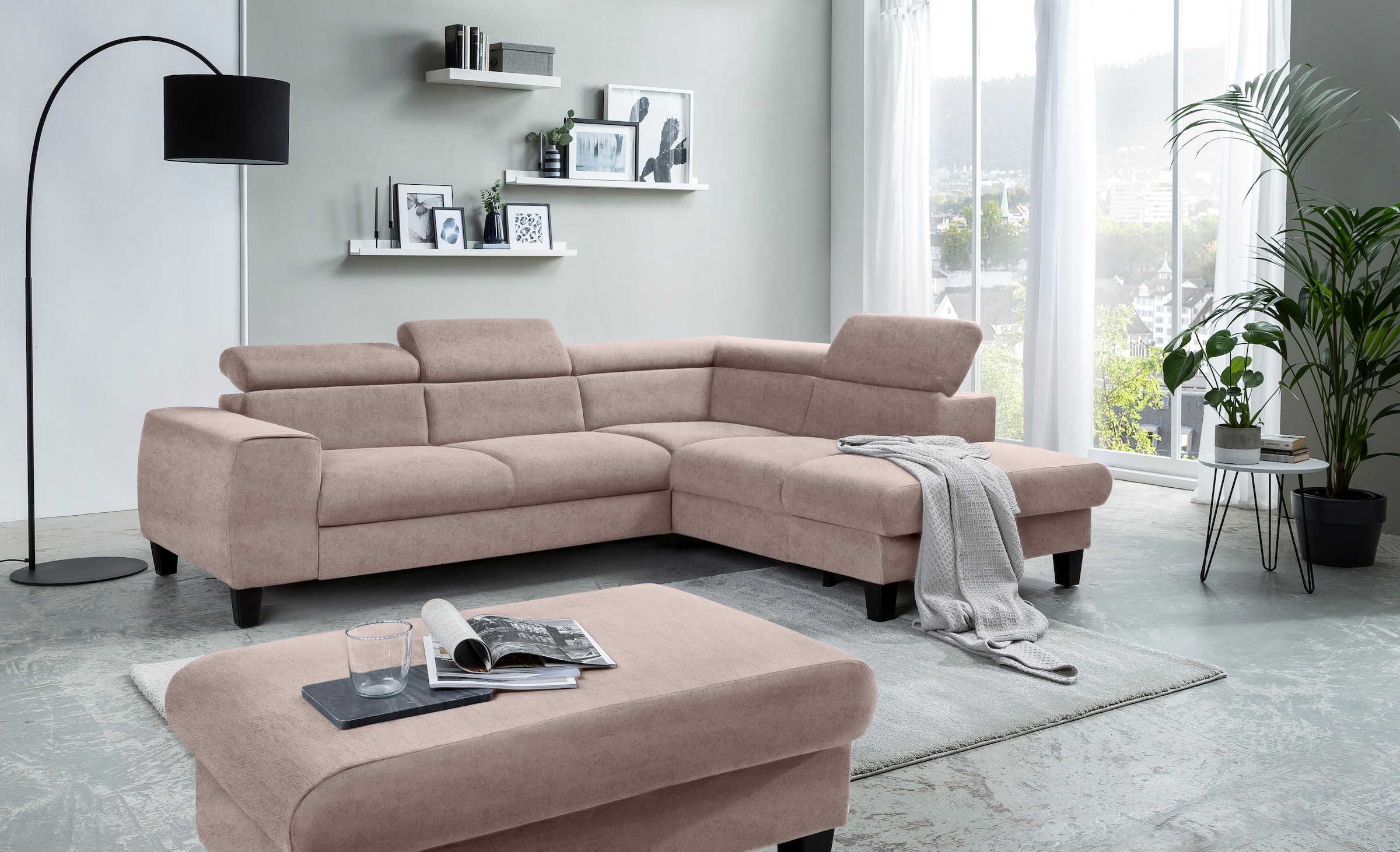COTTA Ecksofa »Morven L-Form mit Kopfteilverstellung«, wahlweise mit Bettfunktion, Bettkasten & Wireless-Charger