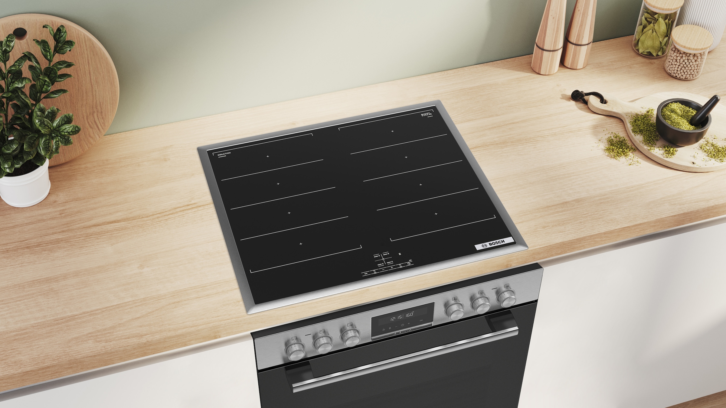 BOSCH Flex-Induktions-Herd-Set »HND619LS67«, mit Backwagen, Hydrolyse, Backwagen mit ausziehbarer Tür für bequemes Kochen & Backen