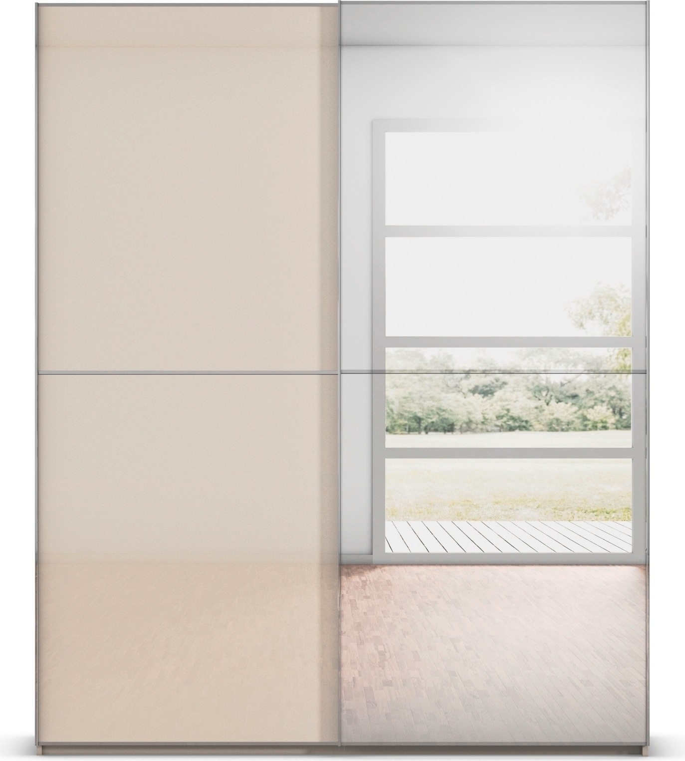 rauch Schwebetürenschrank »Kleiderschrank Schrank Garderobe Schlafzimmerschrank SCALE-DUO«, edle zweigeteilte Türen Spiegel/Glas-Mix 3 Zierleisten MADE IN GERMANY