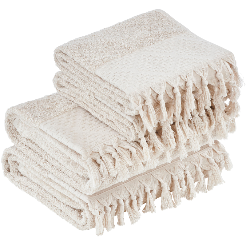 DONE. Handtuch Set »Provence Bohéme« Uni Farben, Boho-Style, Borte, verschiedene Set Varianten erhältlich beige Obermaterial: 100% Baumwolle