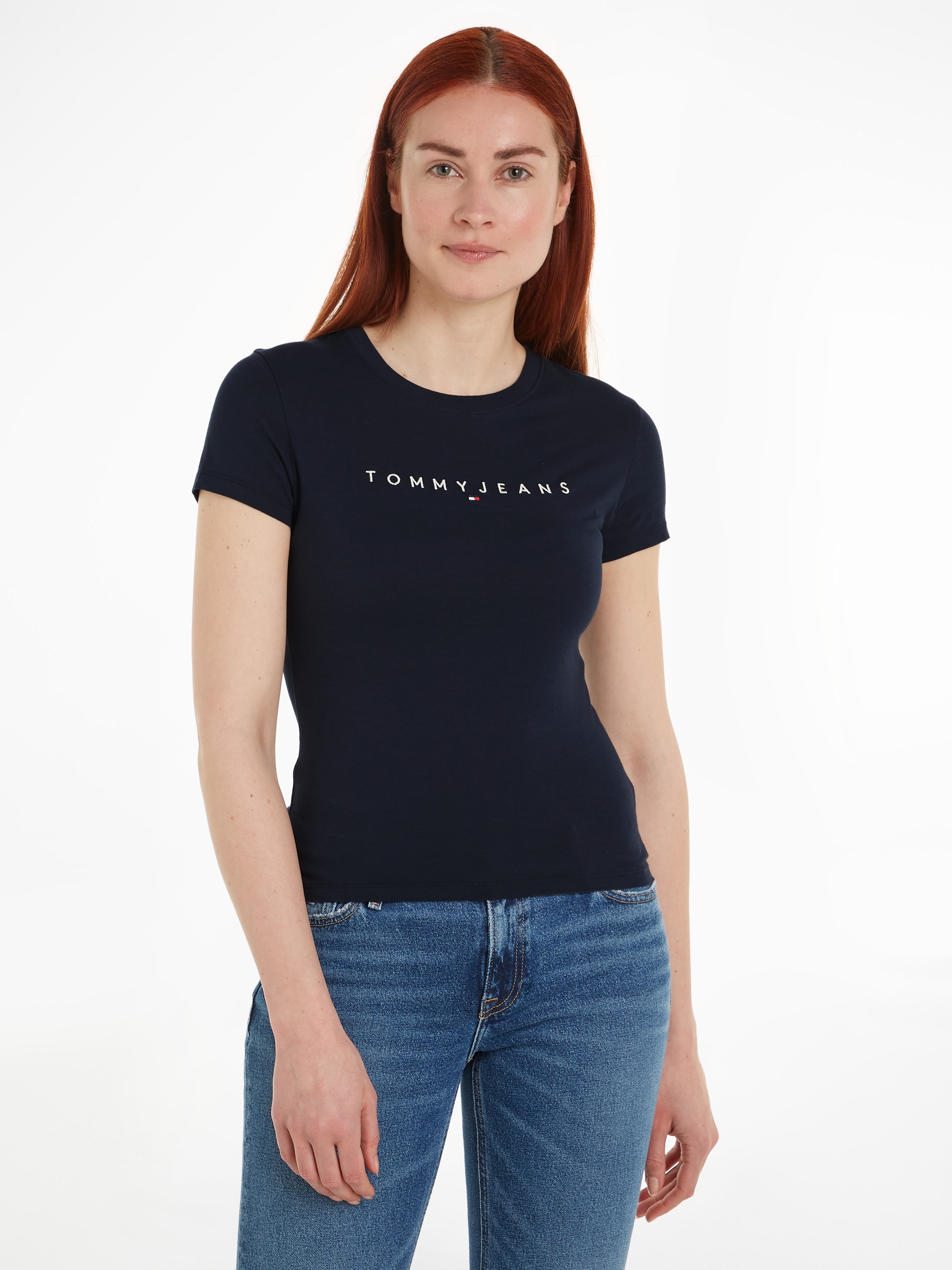 Tommy Jeans T-Shirt »Slim Tee Linear Logo Shirt«, mit Logostickerei kaufen