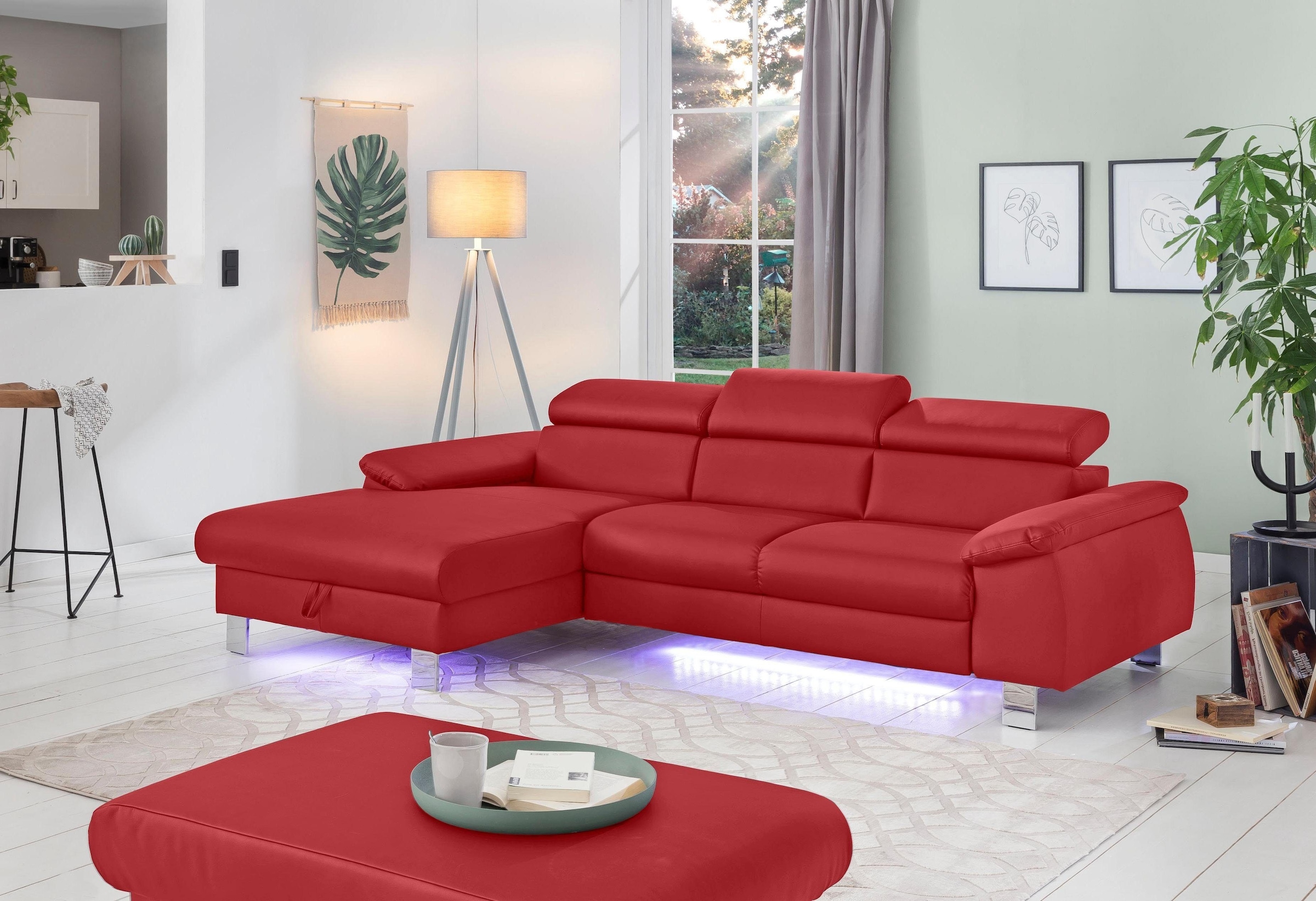 COTTA Polstergarnitur »Komaris L-Form«, (Set), Set bestehend aus: Ecksofa mit Kopfteilverstellung & Hocker