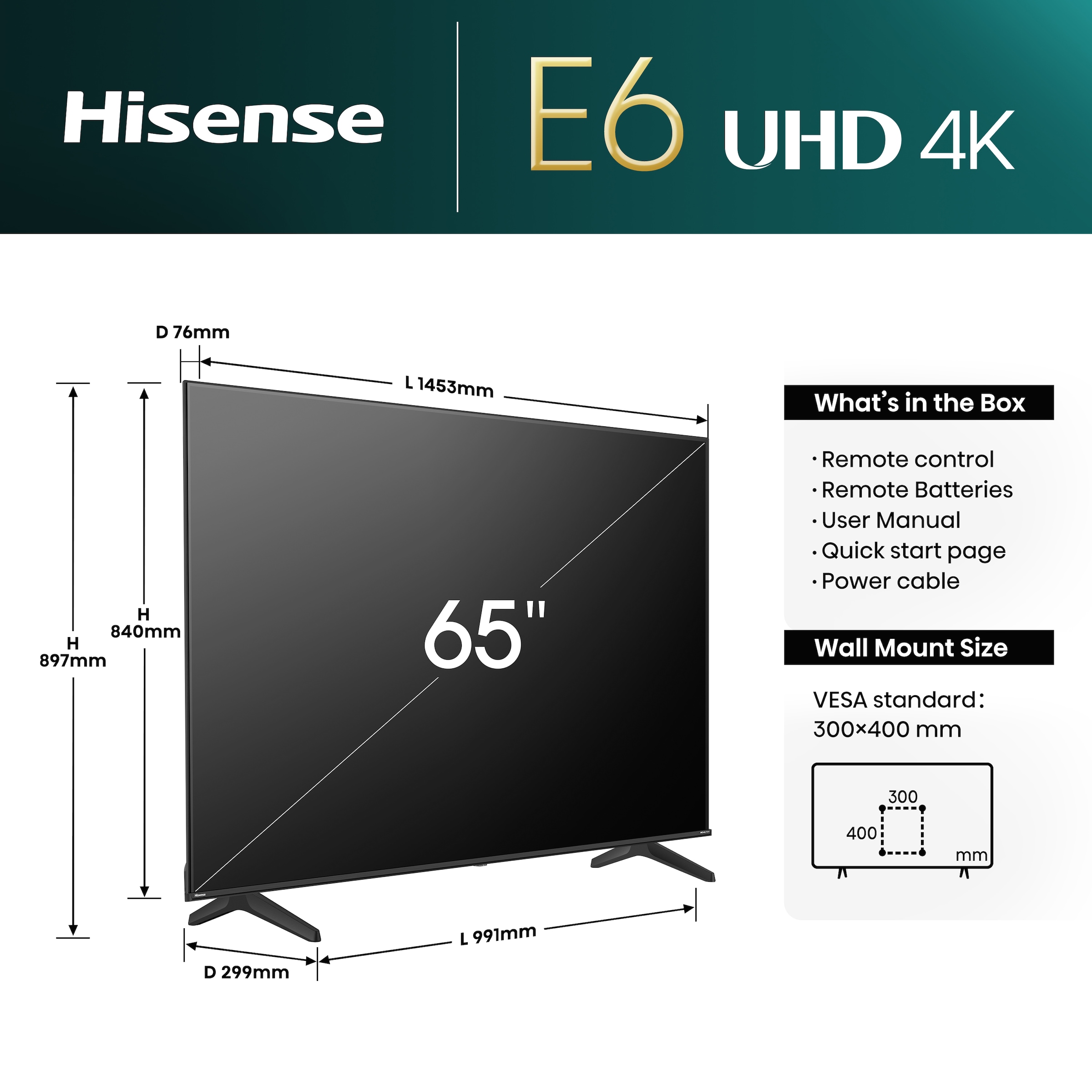 Hisense LED-Fernseher »65E6NT«, 4K Ultra HD, Smart-TV, 4K UHD