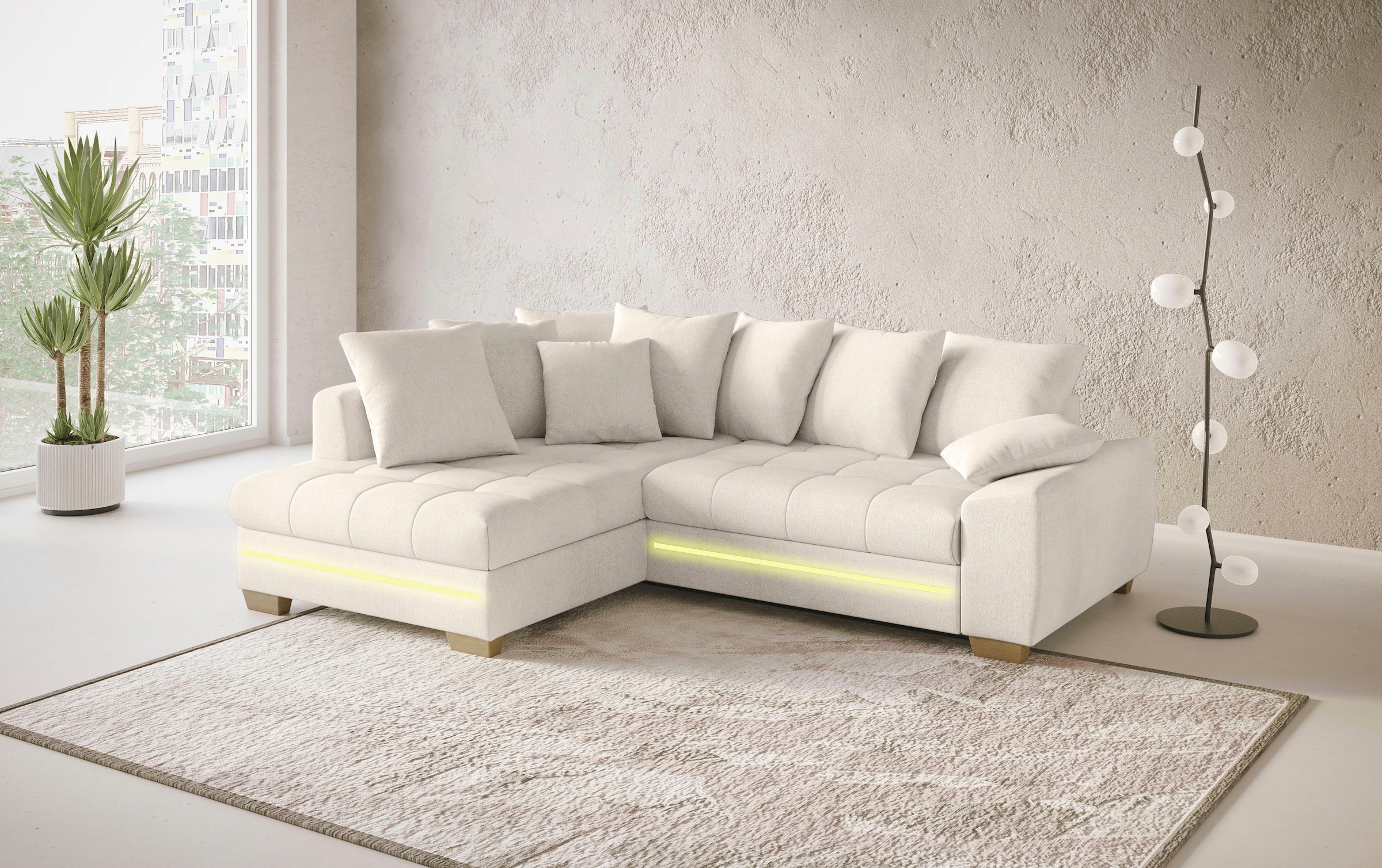 Mr. Couch Ecksofa »Nikita II, L-Form«, mit Kaltschaum, RGB-LED Beleuchtung, wahlweise mit Bett, Bettkasten