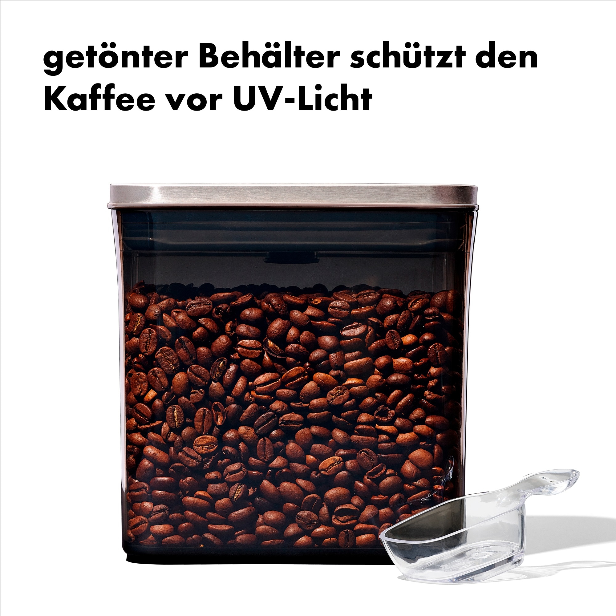 OXO SteeL Aufbewahrungssystem »Steel Coffee POP‑Behälter mit Dosierlöffel« getönter Behälter schützt den Kaffee vor UV-Licht