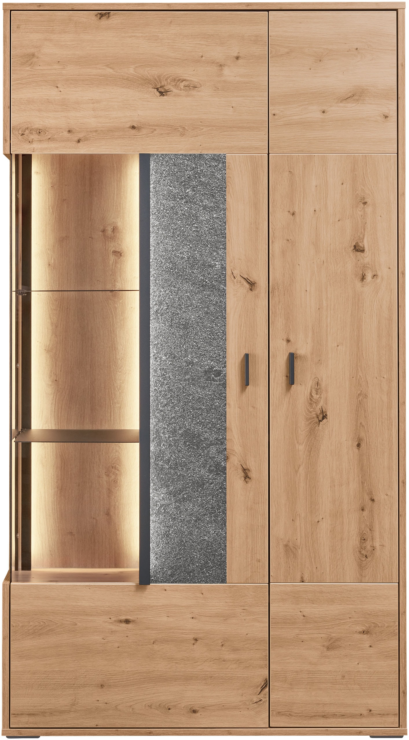 set one by Musterring Vitrine »Deltona«, mit Sandsteinelement, inkl. Beleuchtung, zwei Farben, B94 x H170 cm