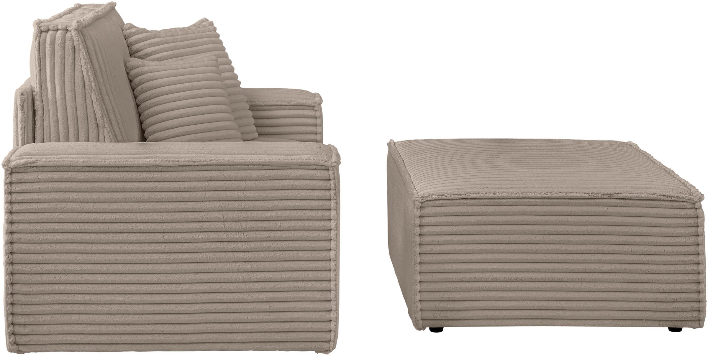 andas Loveseat »FINNLEY, Loveseat & Hocker im Set, trendige Stoffe, inkl. Zierkissen«, (2 St.), verfügbar in den Stoffqualitäten Bouclé, Struktur fein und Mega Cord