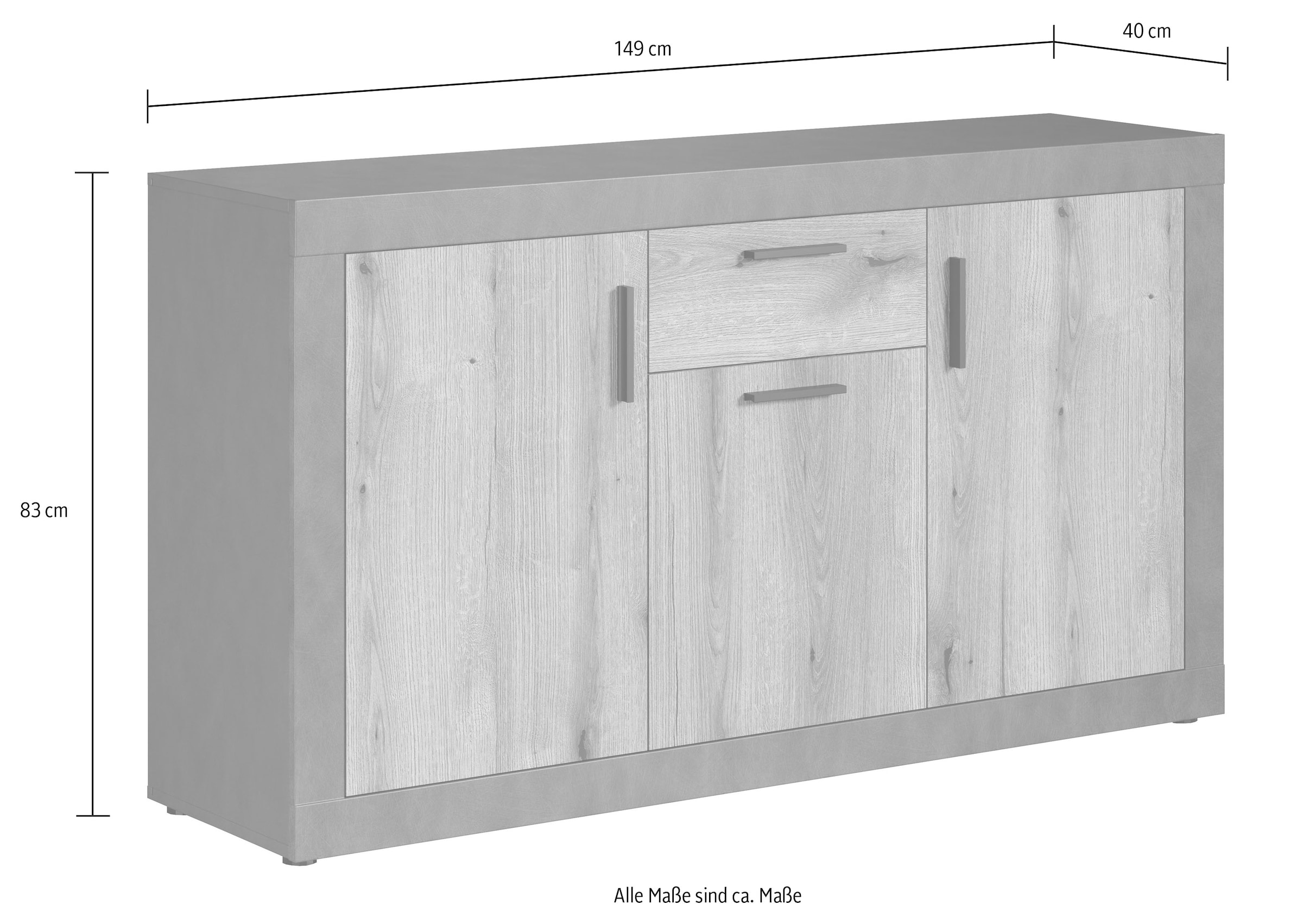 INOSIGN Sideboard »Bergen«, (Packung, 1 St.), Kommode, flexibler Stauraum, Breite 149 cm