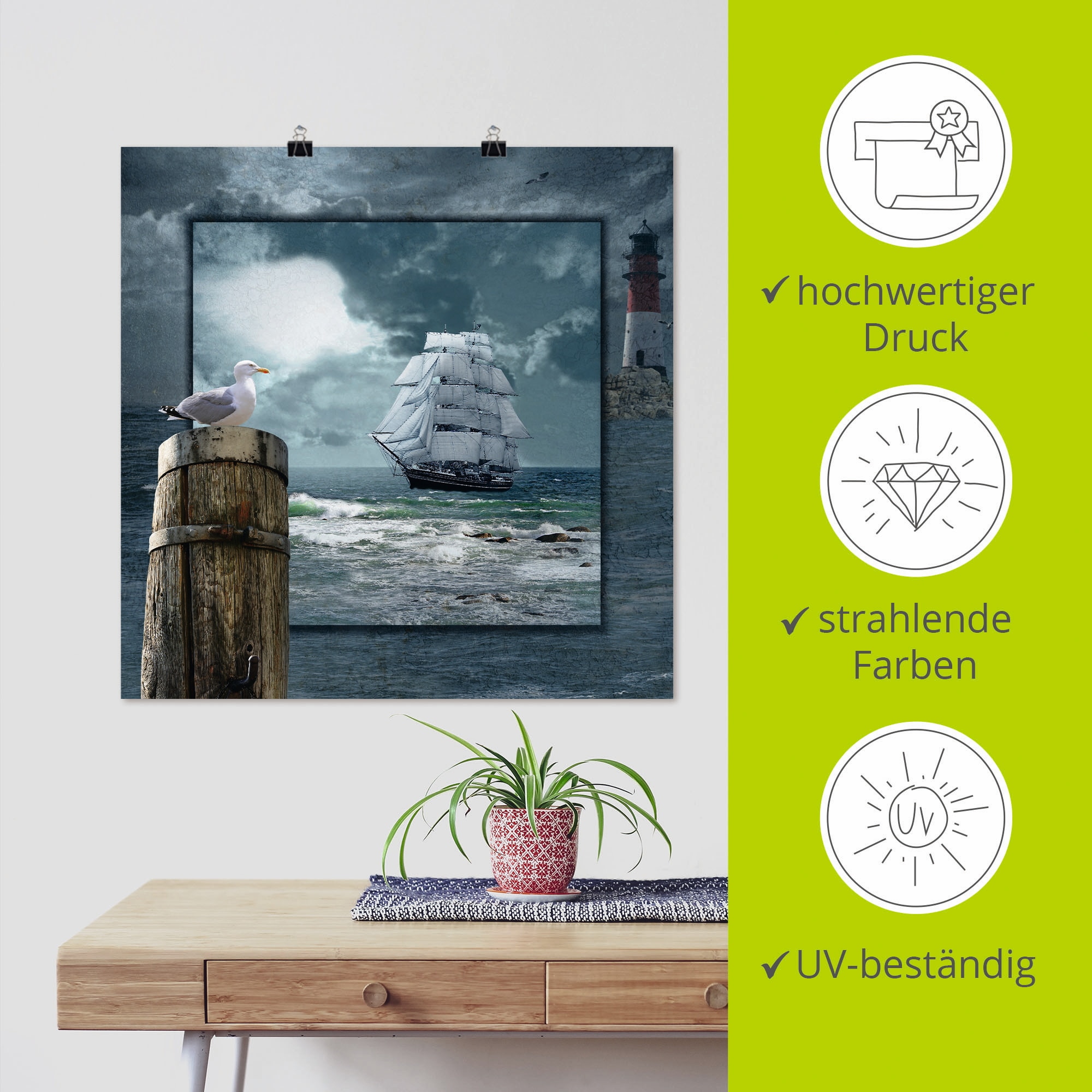 Artland Wandbild »Maritime Collage mit Segelschiff«, Boote & Schiffe, (1 St.), als Leinwandbild, Poster, Wandaufkleber in verschied. Größen