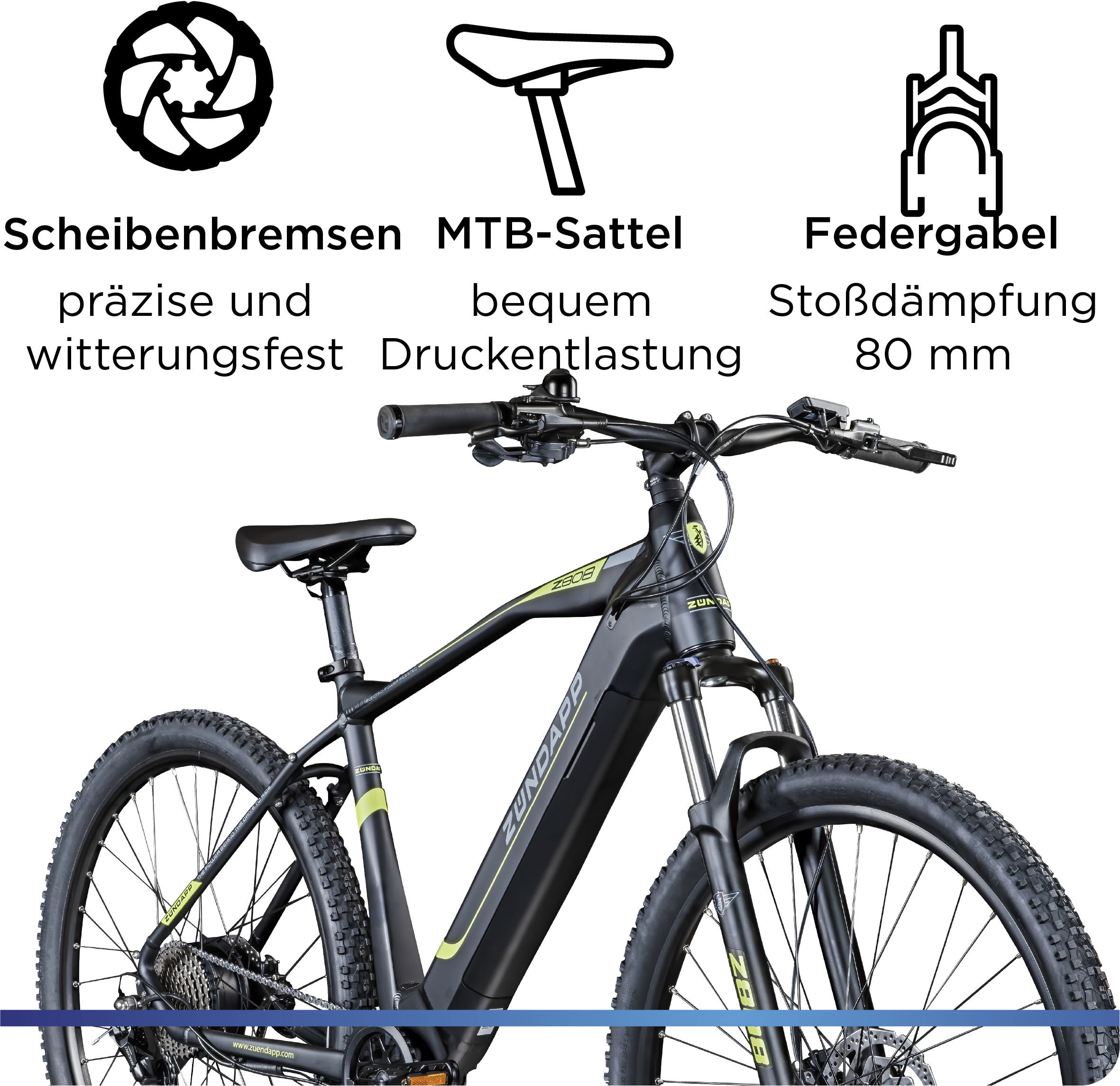 Zündapp E-Bike »Z808«, 10 Gang, Heckmotor 250 W, Pedelec, Elektrofahrrad für Damen u. Herren, MTB